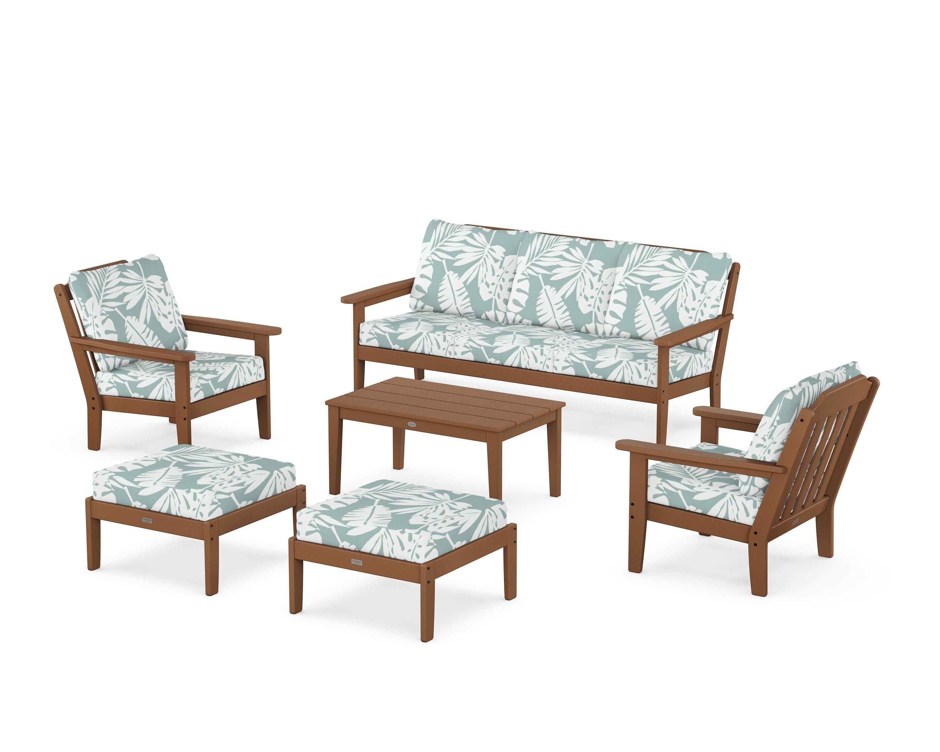 Country Living Cottage 6-Piece Lounge Sofa Set in Teak / Leaf Glacier Spa