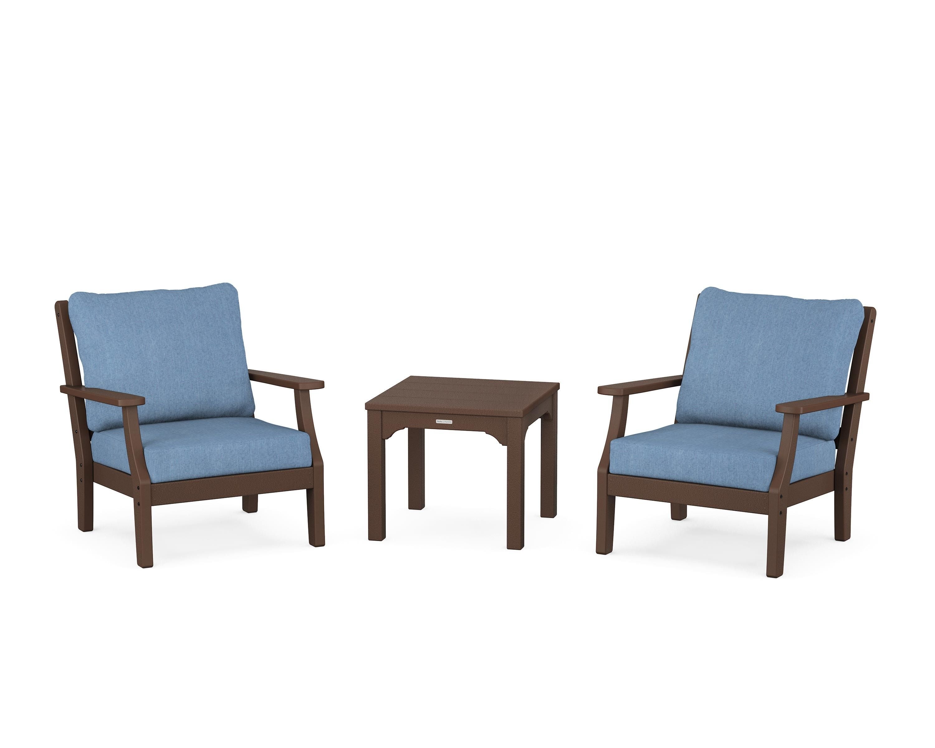 Martha Stewart by POLYWOOD Chinoiserie 3-Piece Deep Seating Set in Mahogany / Sky Blue