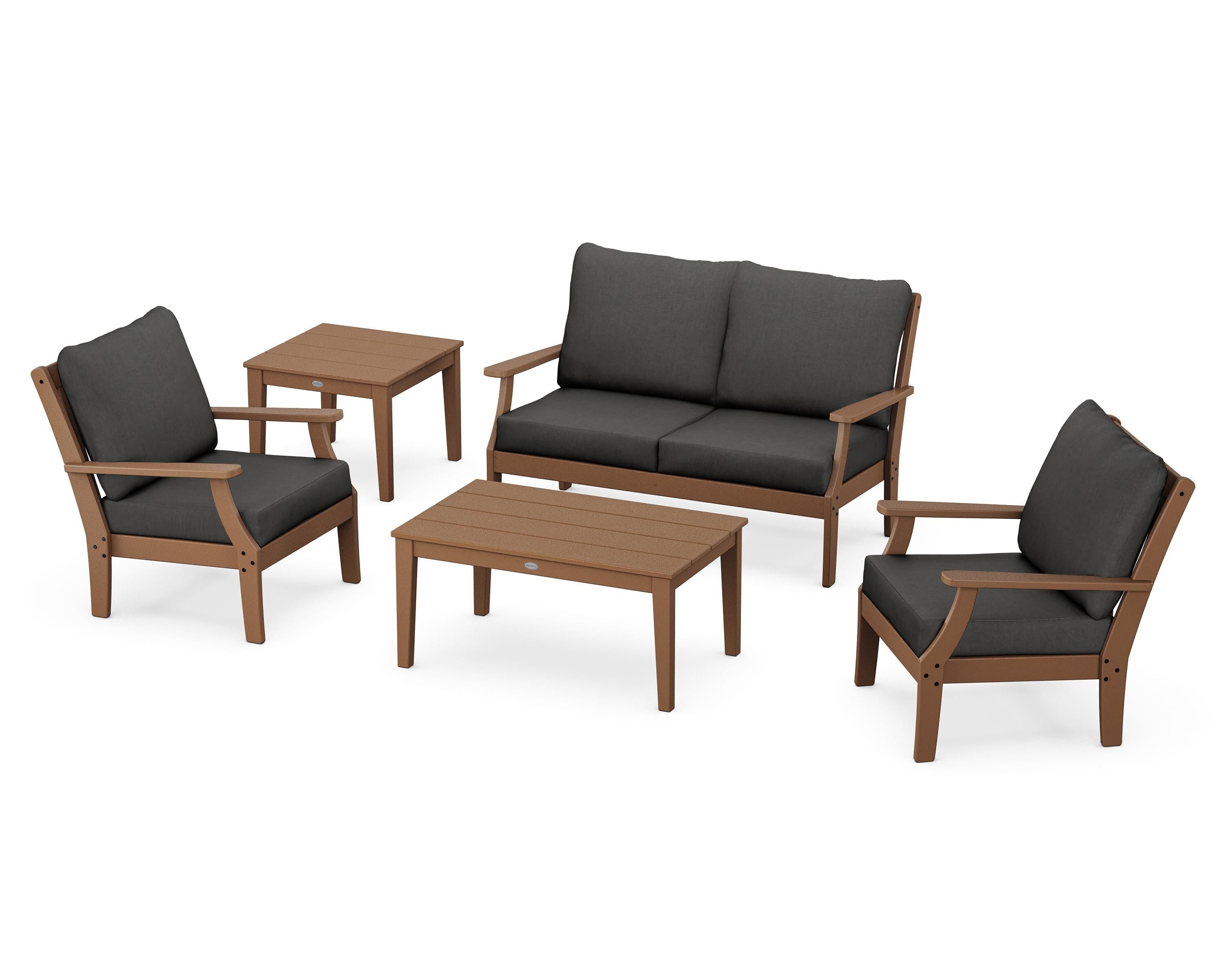 POLYWOOD Braxton 5-Piece Deep Seating Set in Teak / Spectrum Carbon