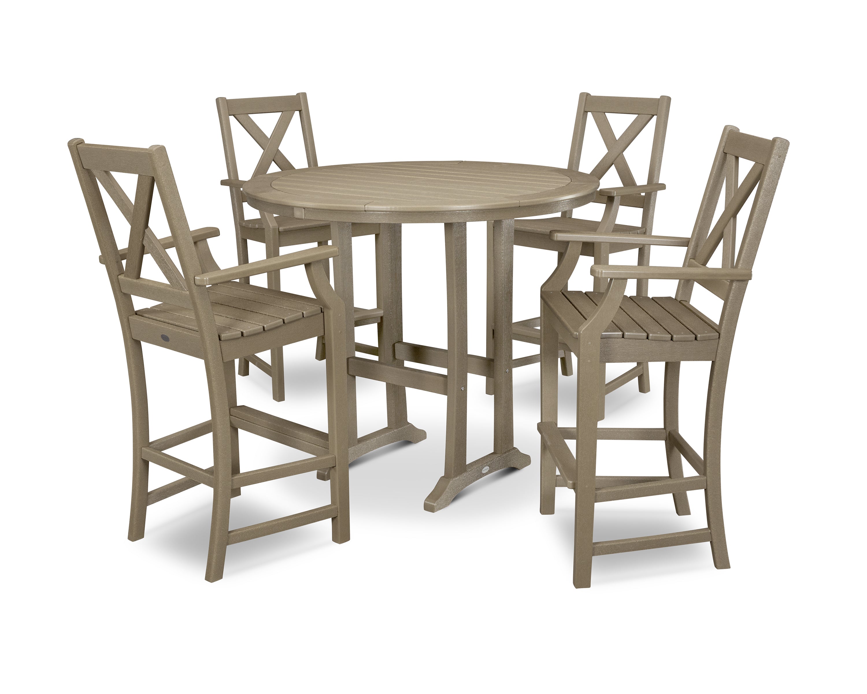 POLYWOOD® Braxton 5-Piece Nautical Trestle Arm Chair Bar Set in Vintage Sahara