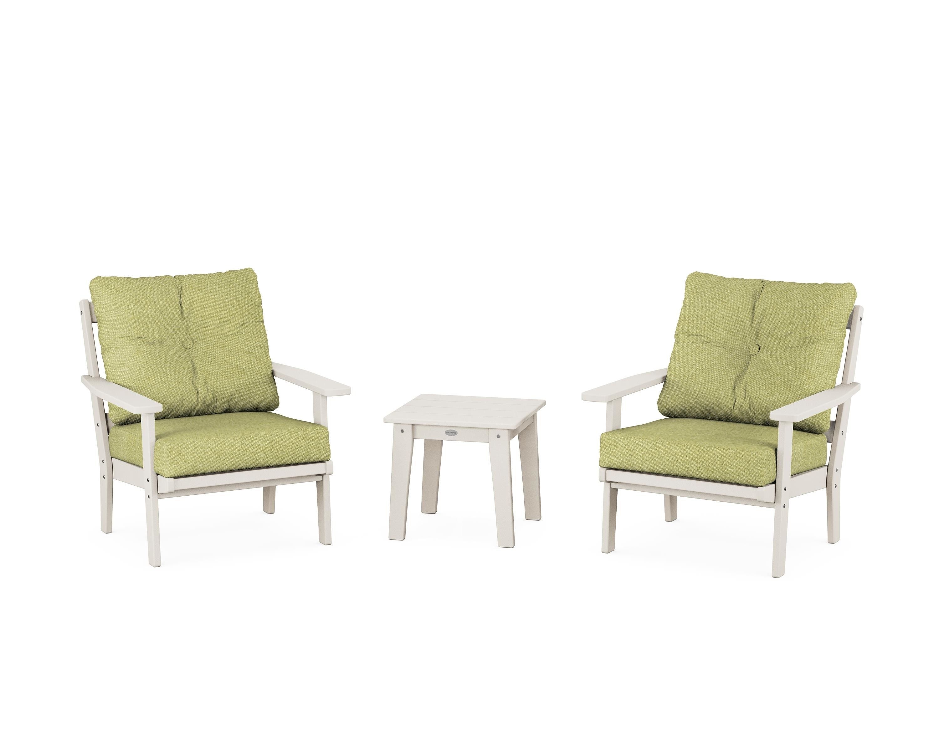 POLYWOOD Oxford 3-Piece Deep Seating Set in Sand / Chartreuse Boucle