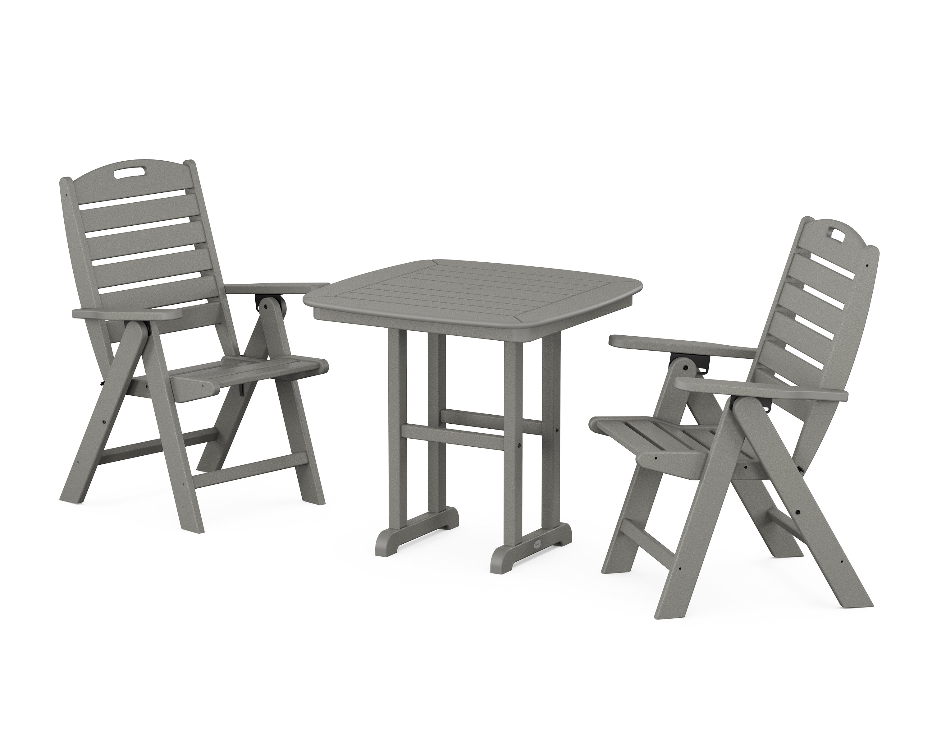 POLYWOOD® Nautical Folding Highback Chair 3-Piece Dining Set in Slate Grey