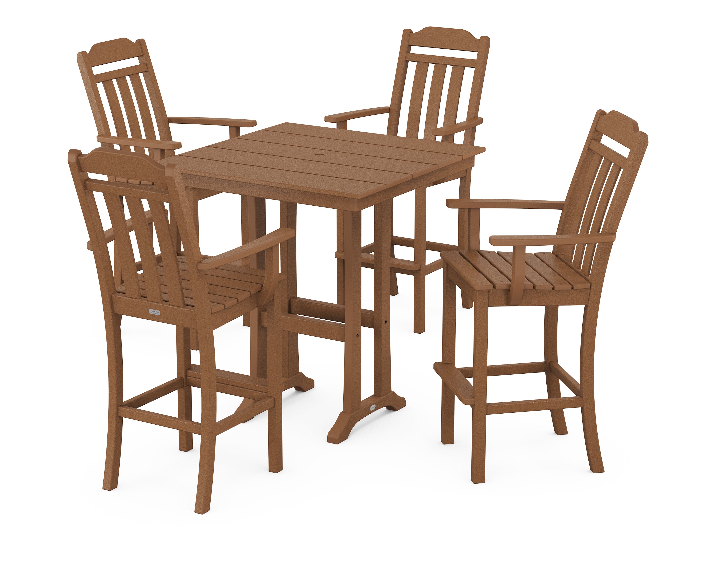 POLYWOOD Country Living 5-Piece Farmhouse Bar Set with Trestle Legs in Teak