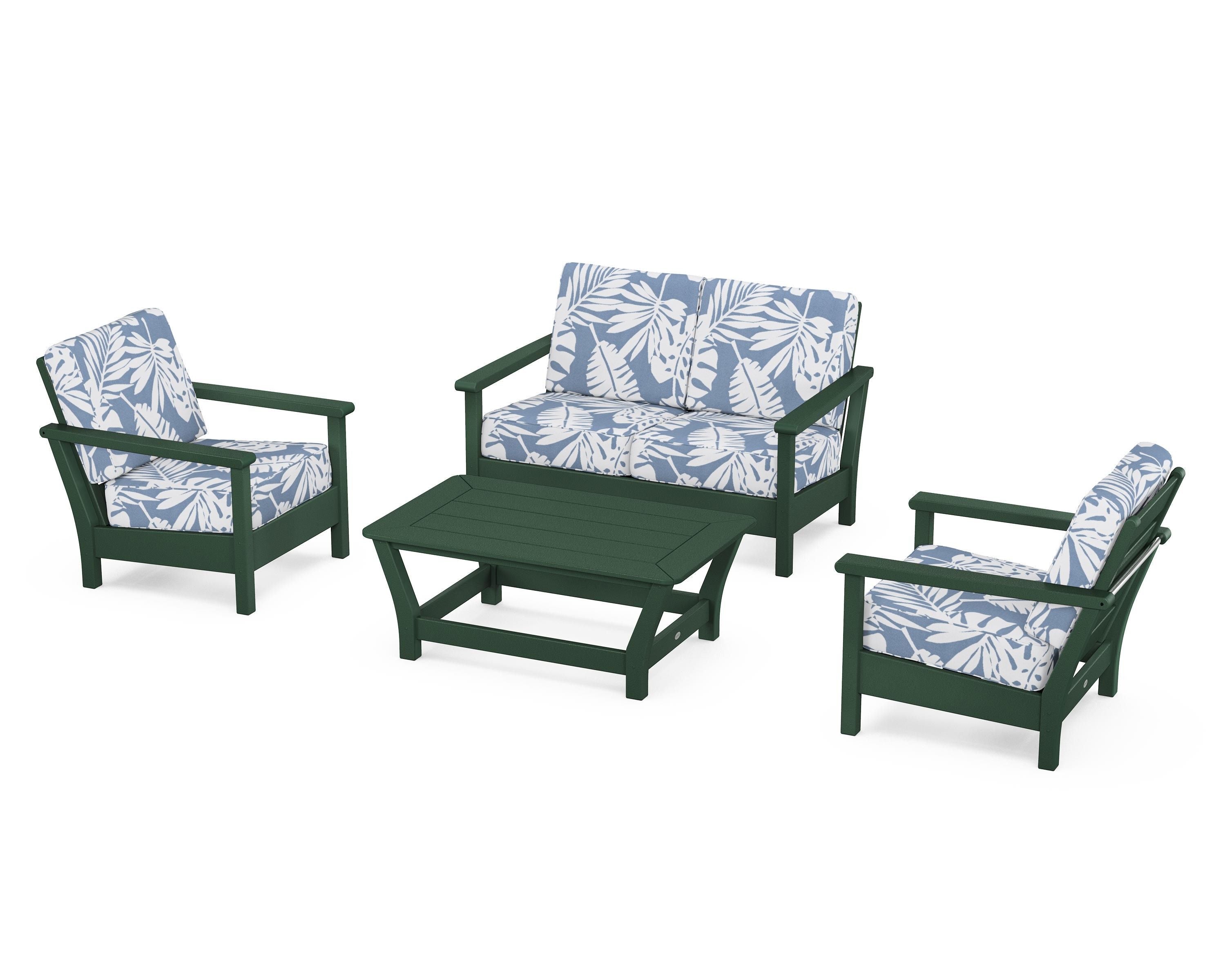 POLYWOOD Harbour 4-Piece Deep Seating Set in Green / Leaf Sky Blue