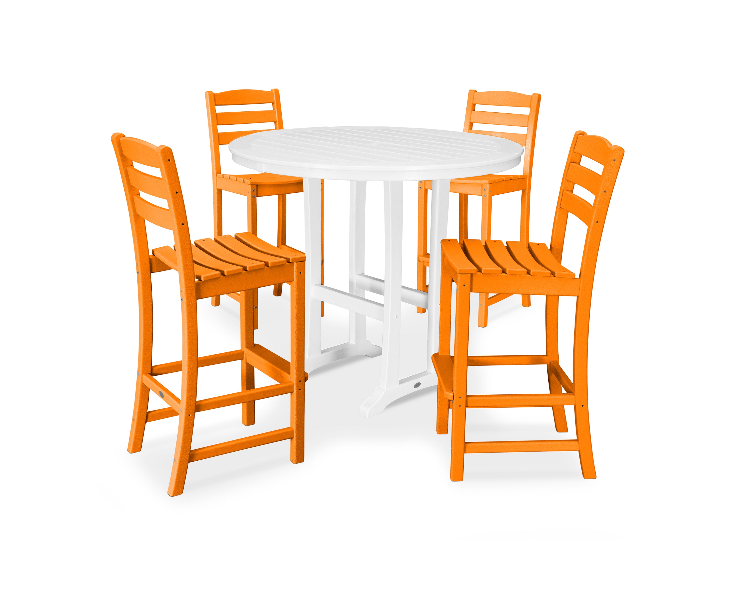 POLYWOOD® La Casa Café 5-Piece Side Chair Bar Dining Set in Tangerine / White