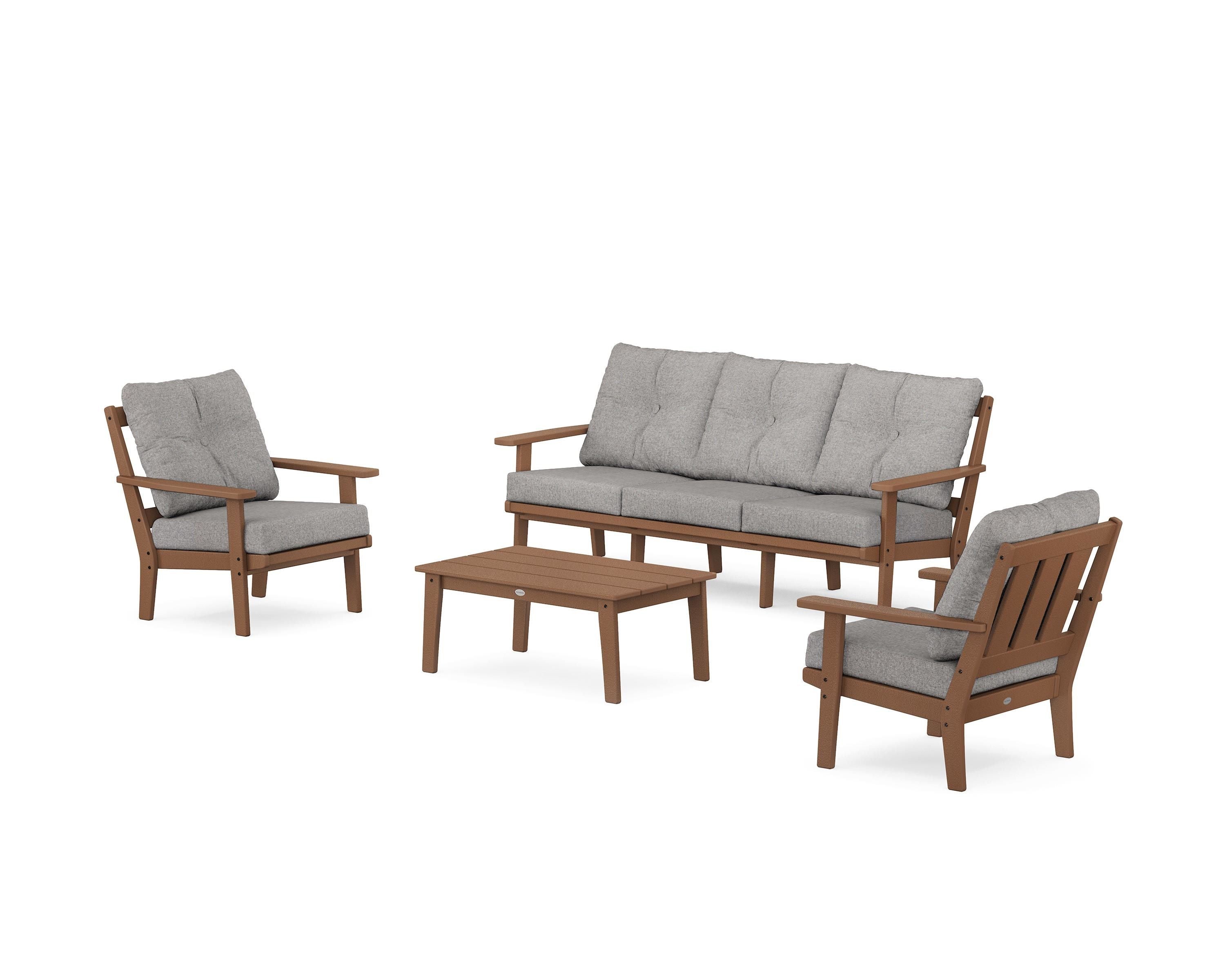 POLYWOOD Oxford 4-Piece Deep Seating Set with Sofa in Teak / Grey Mist