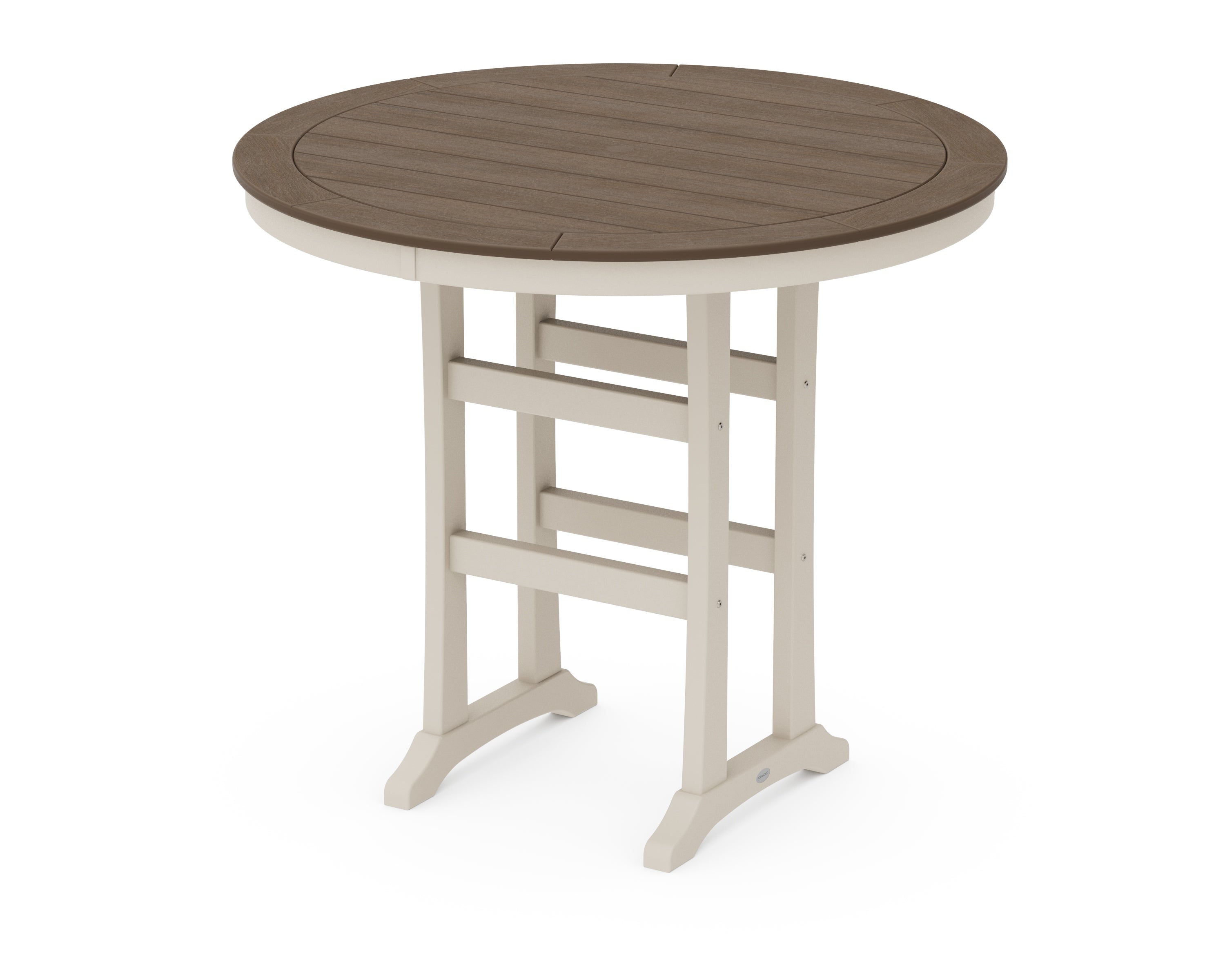 POLYWOOD Nautical Trestle 48" Round Bar Table in Sand / Kona