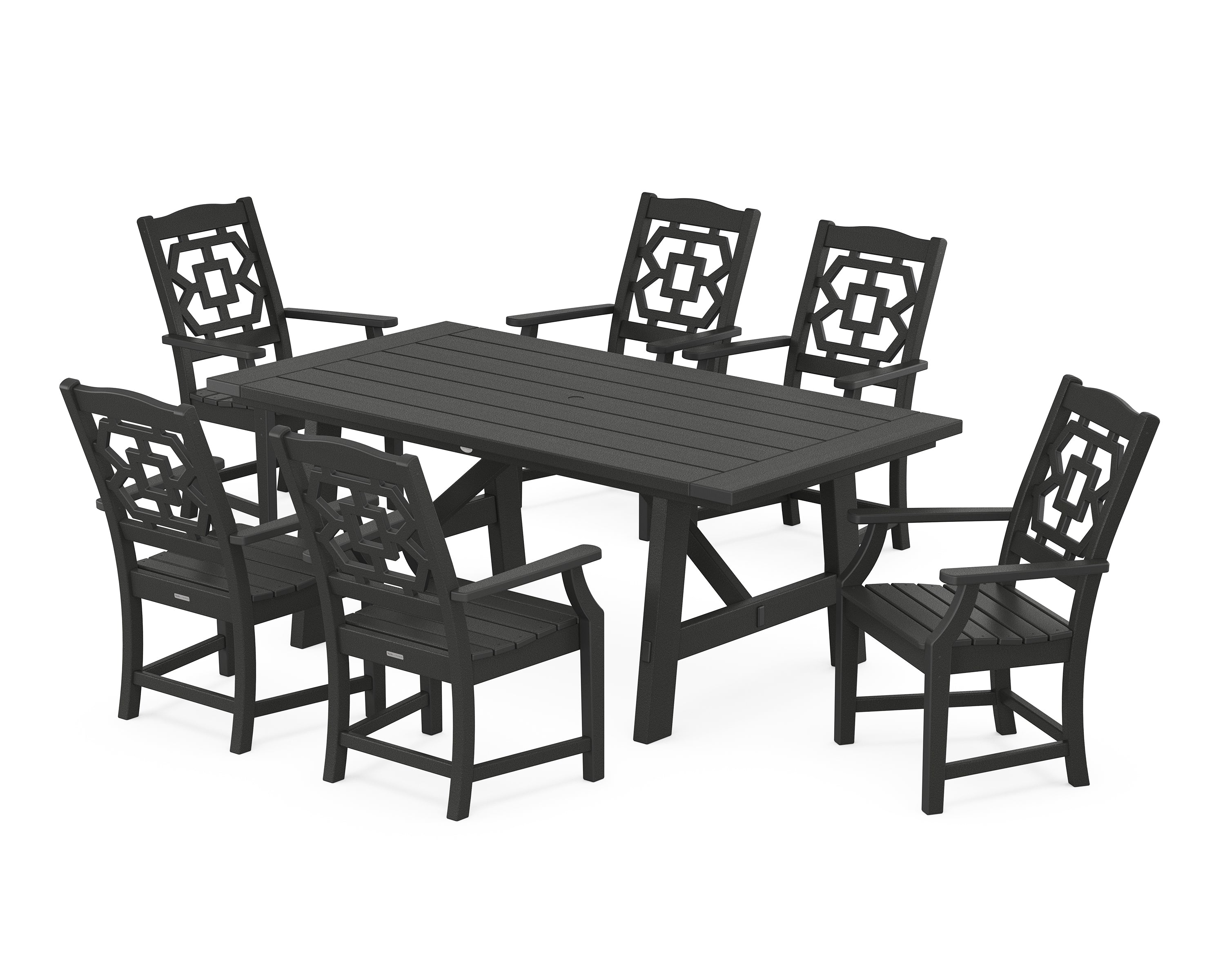 Martha Stewart by POLYWOOD® Chinoiserie Arm Chair 7-Piece Rustic Farmhouse Dining Set in Black