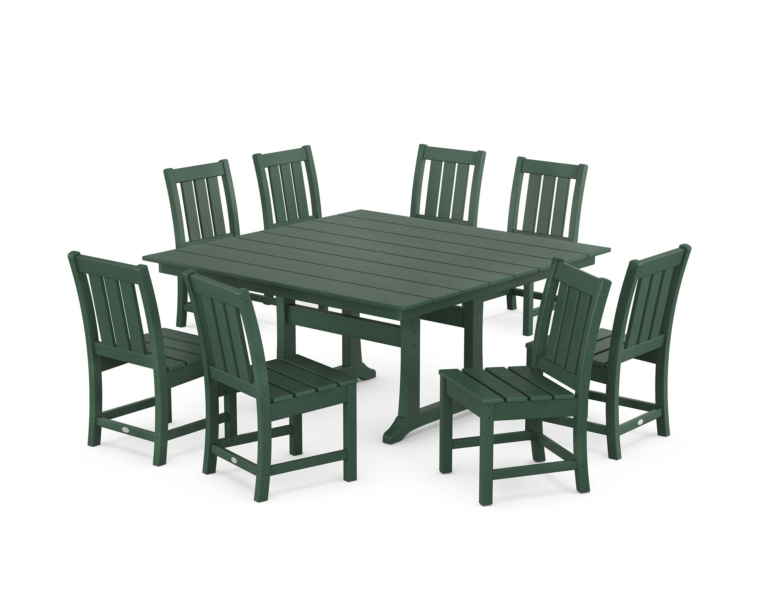 POLYWOOD® Oxford Side Chair 9-Piece Square Farmhouse Dining Set with Trestle Legs in Green