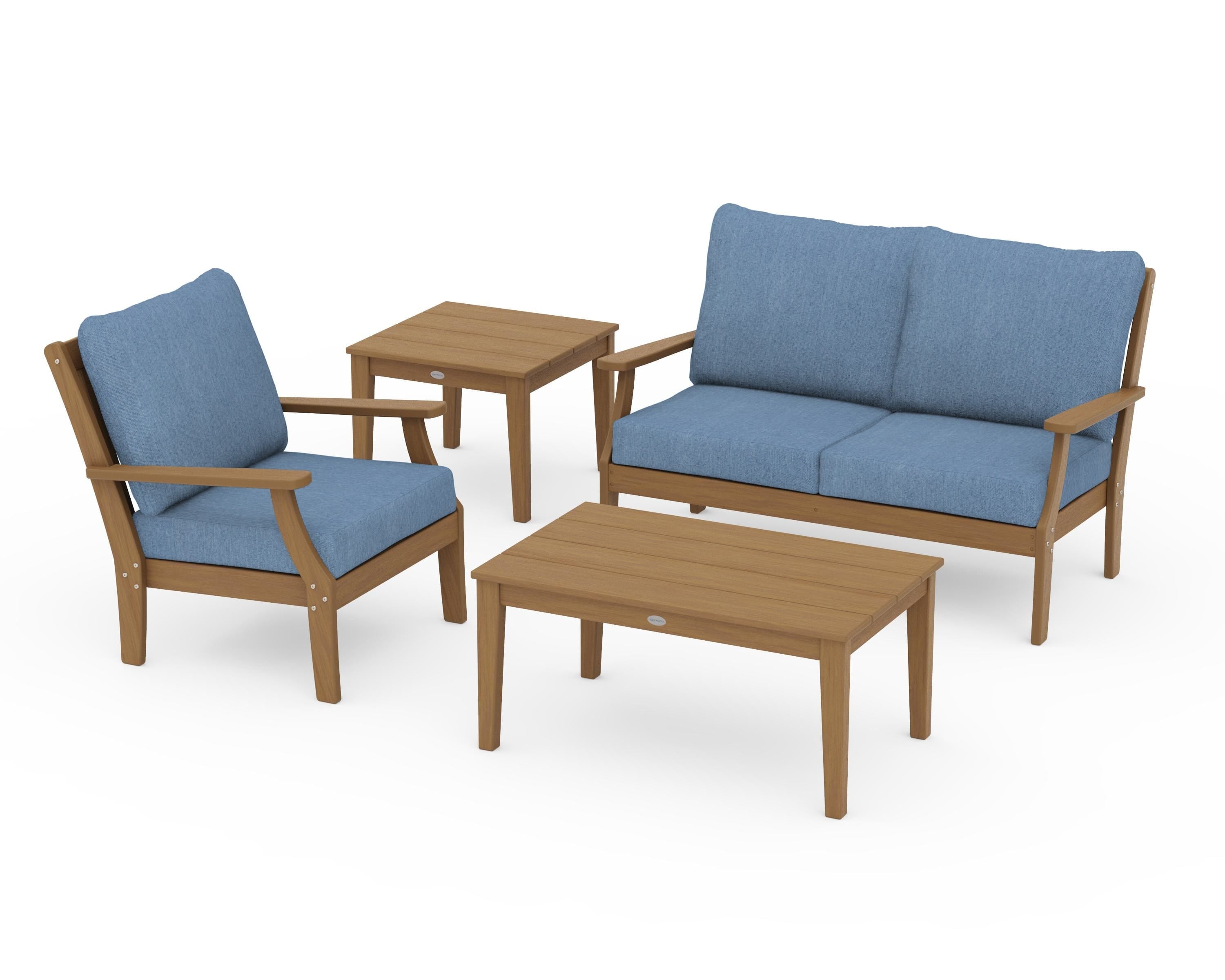 POLYWOOD Braxton 4-Piece Deep Seating Set in Natural / Sky Blue