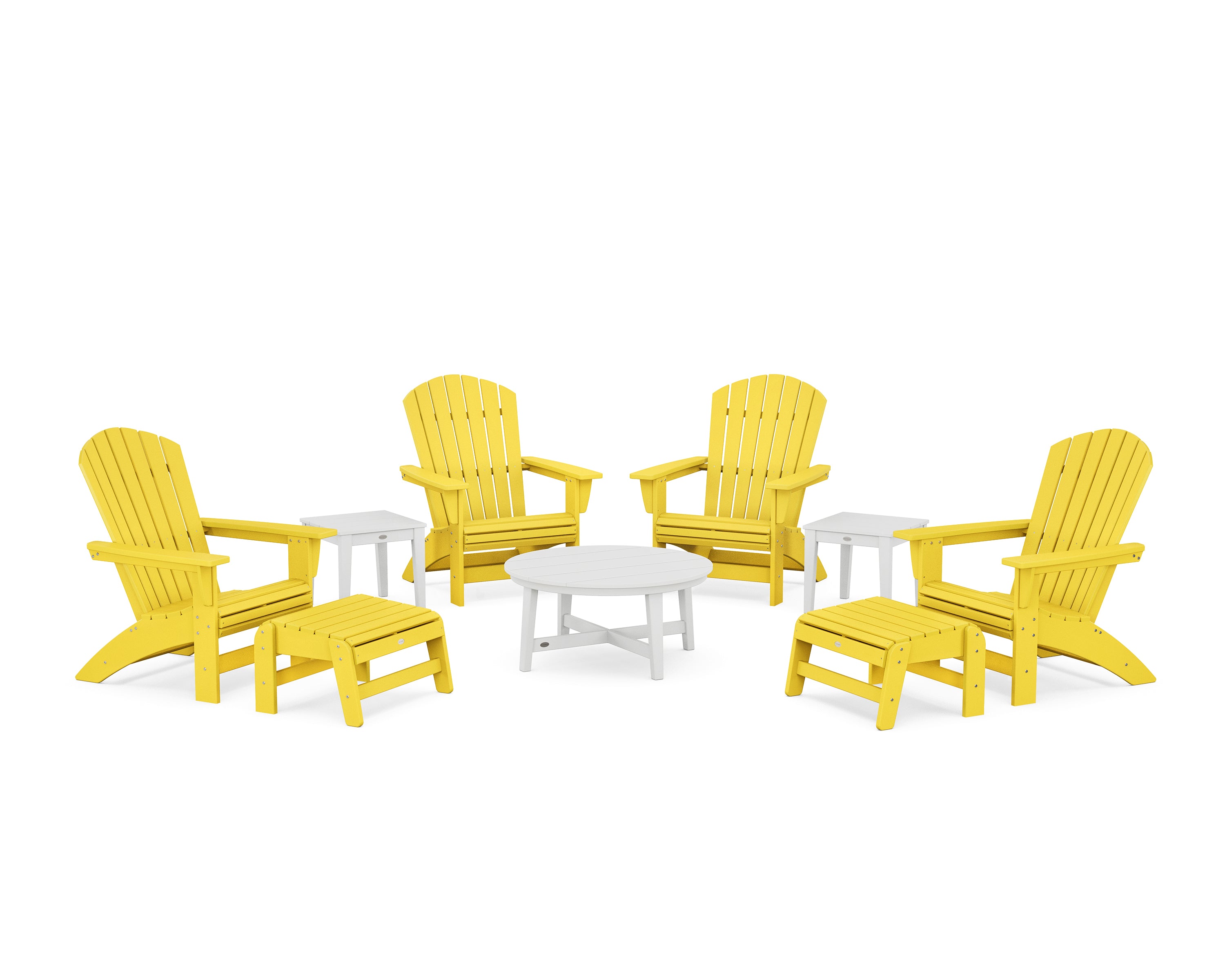 POLYWOOD® Nautical Grand Adirondack 9-Piece Conversation Set in Lemon / White