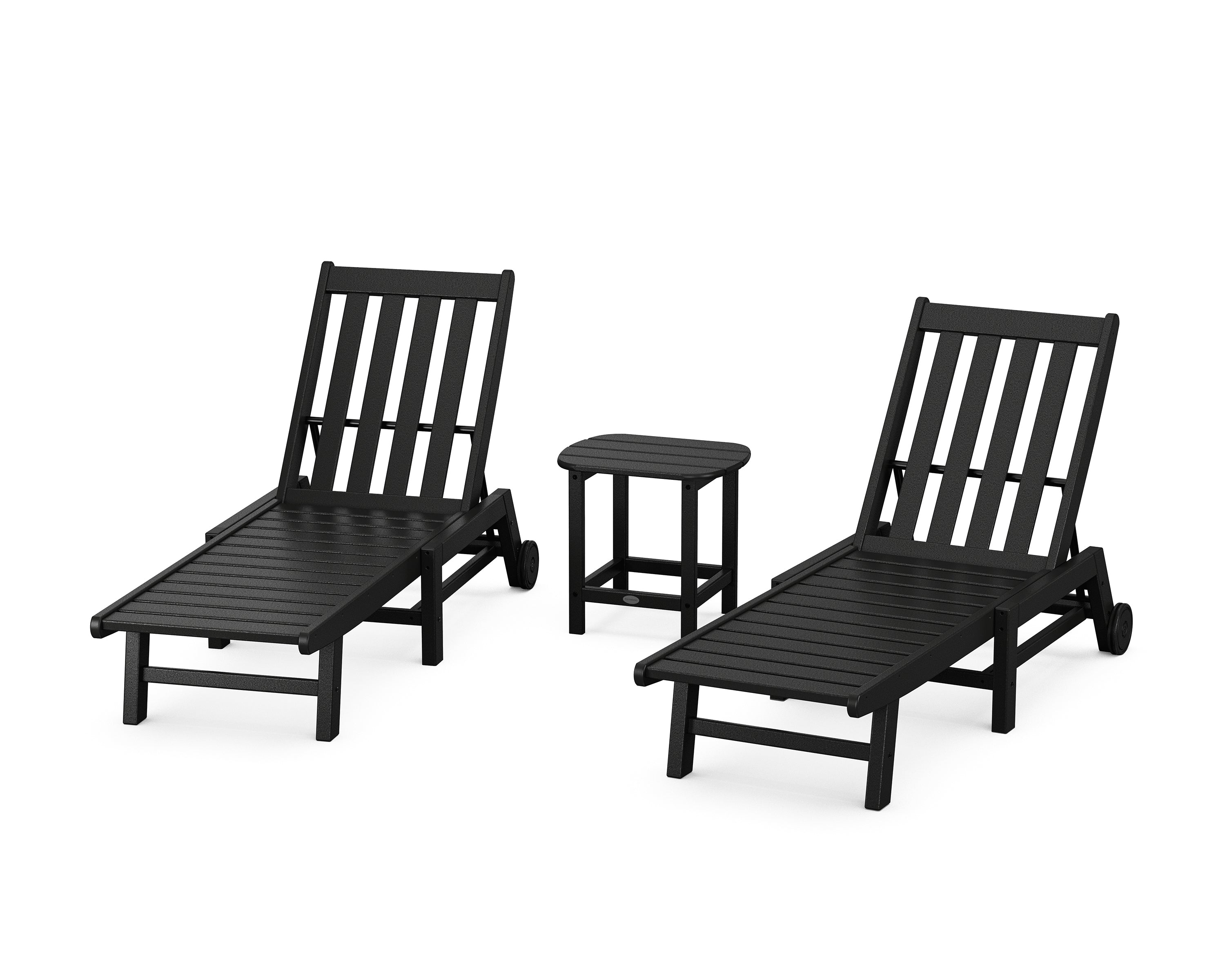 POLYWOOD Vineyard 3-Piece Chaise with Wheels Set in Black