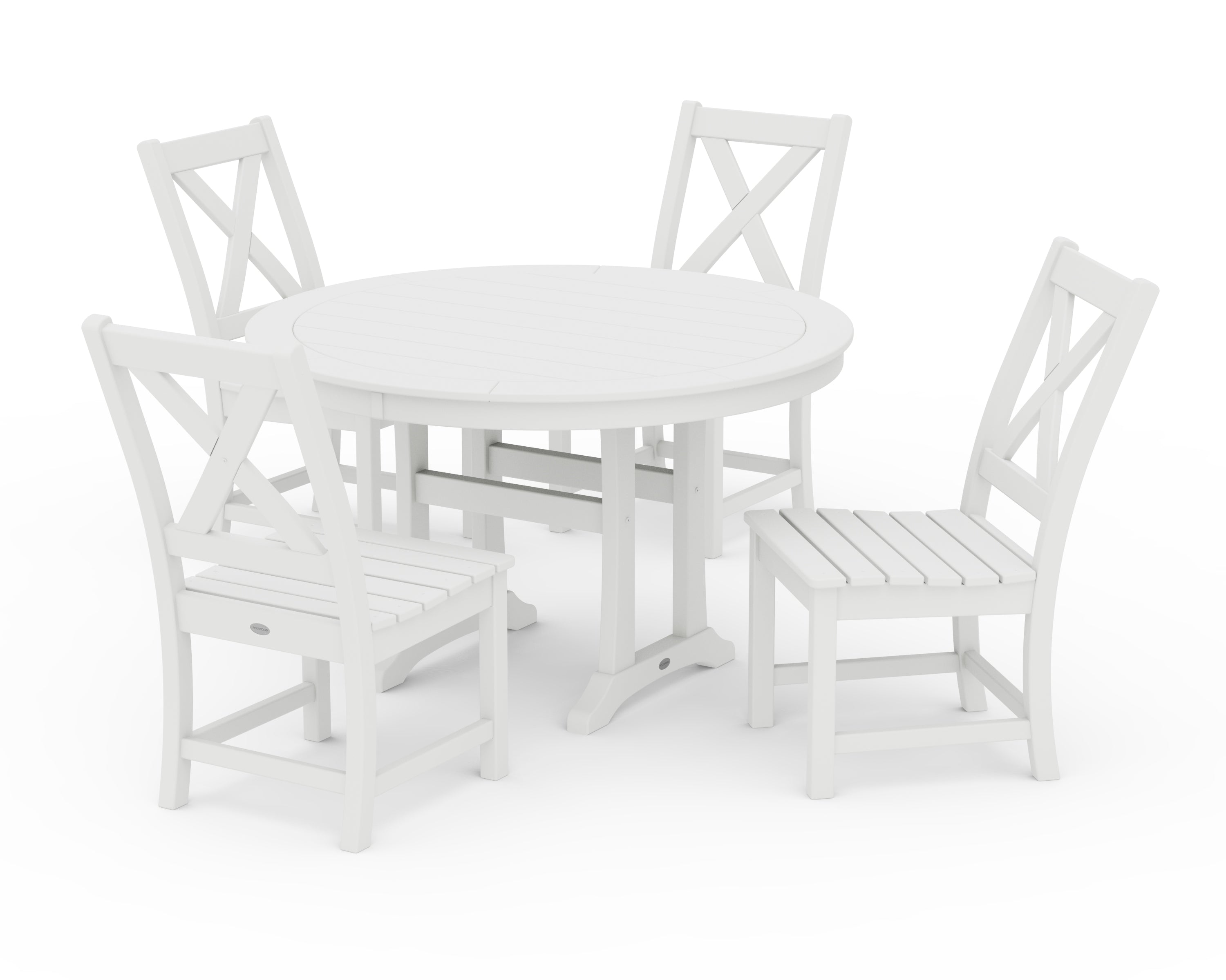 POLYWOOD Braxton Side Chair 5-Piece Round Dining Set With Trestle Legs in White