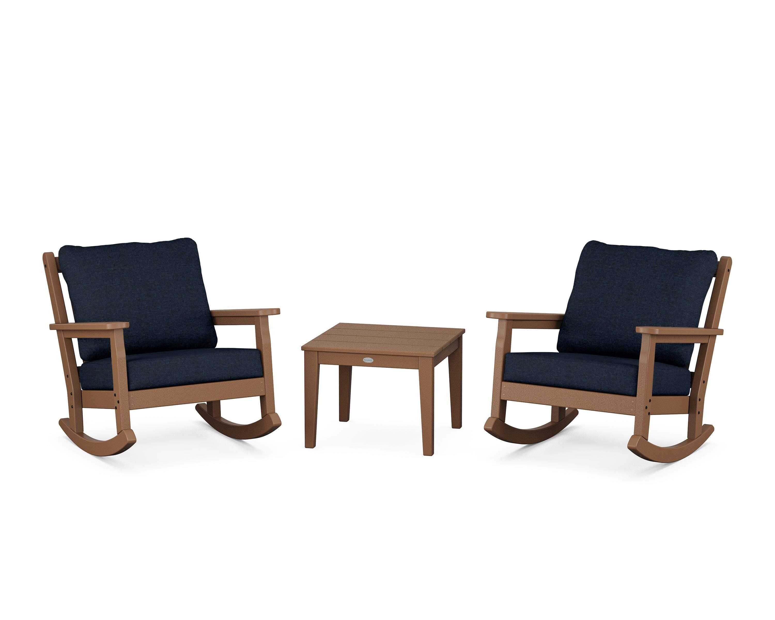 POLYWOOD Chippendale 3-Piece Deep Seating Rocker Set in Teak / Marine Indigo