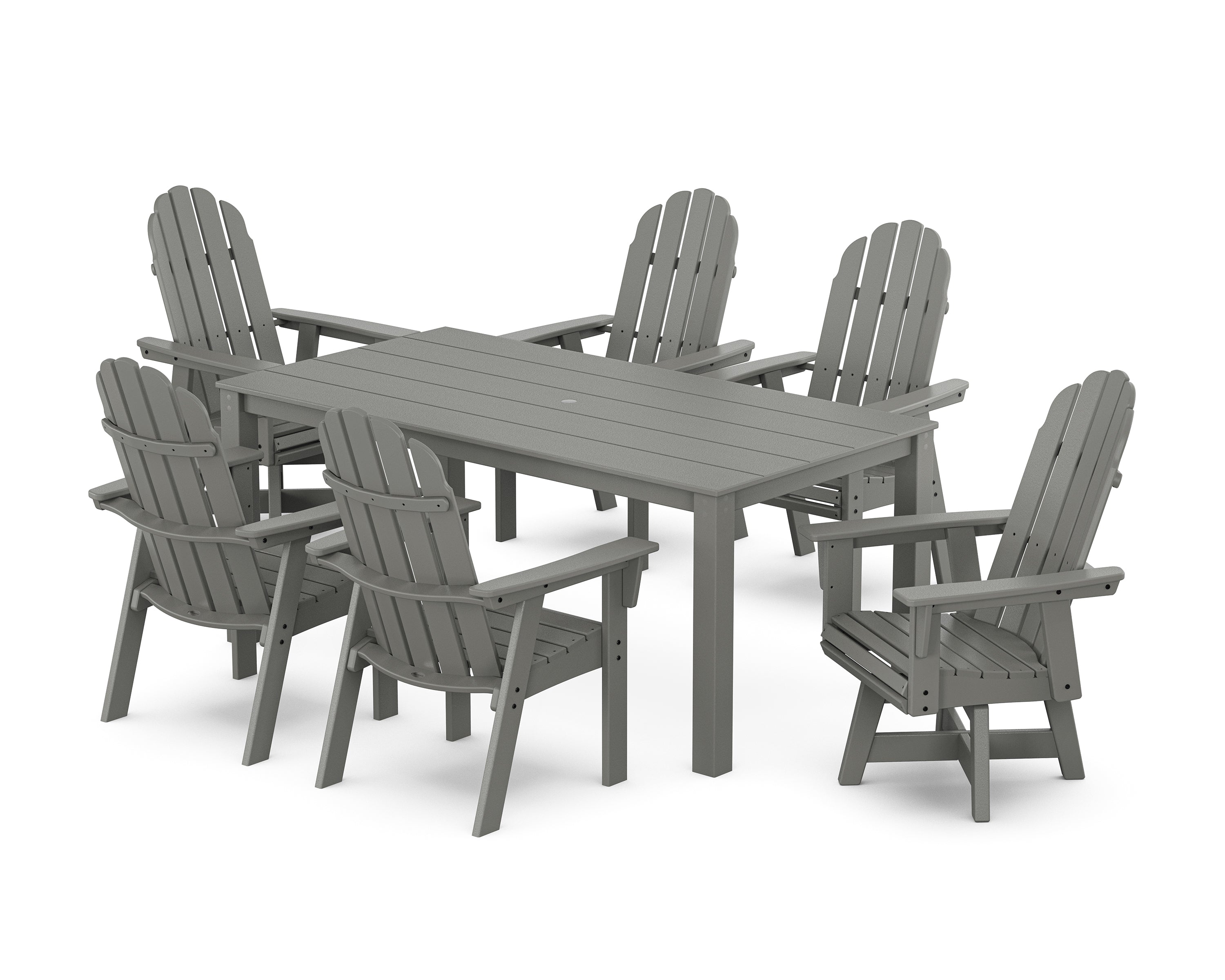 POLYWOOD® Vineyard Curveback Adirondack 7-Piece Parsons Swivel Dining Set in Slate Grey