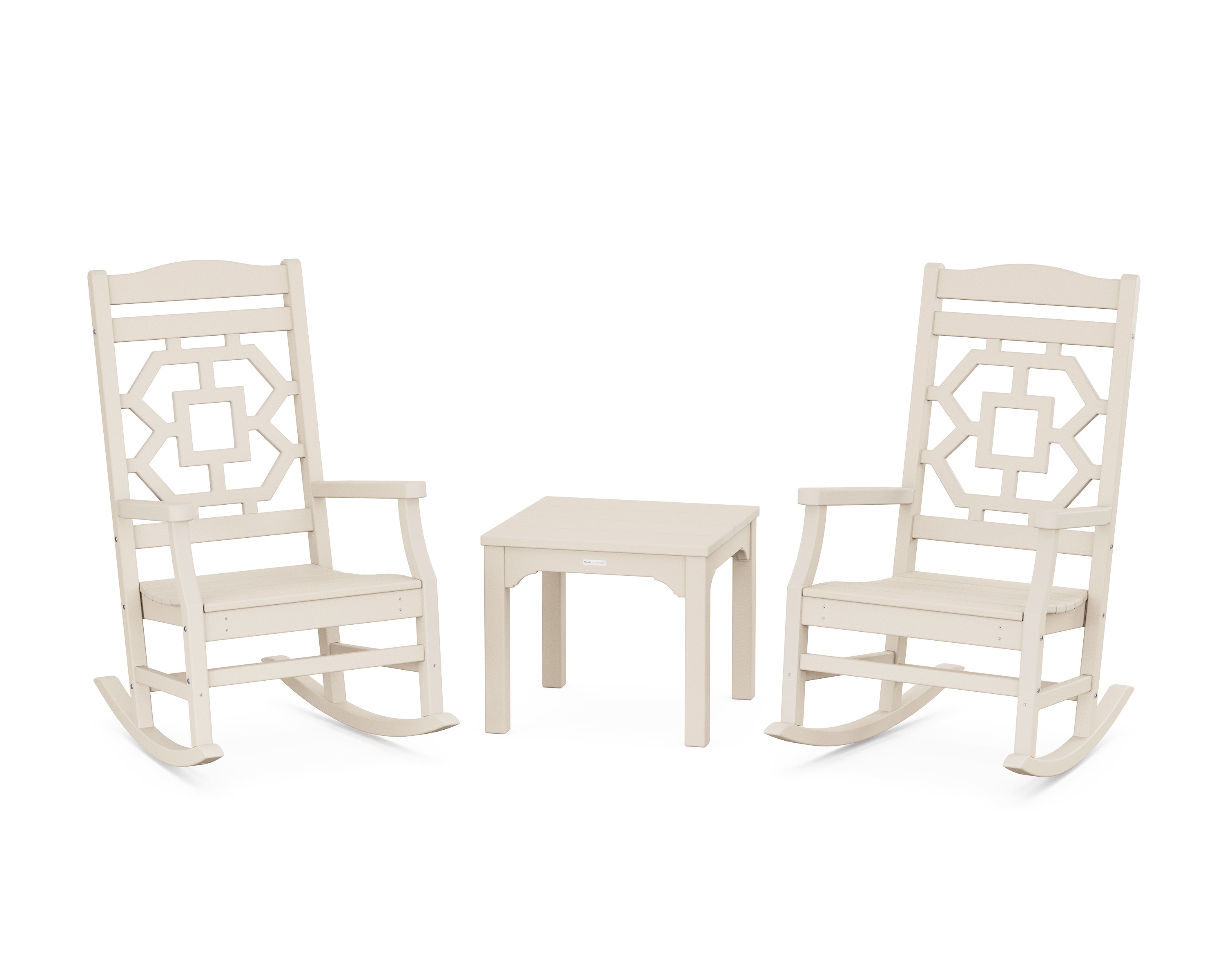 Martha Stewart by POLYWOOD® Chinoiserie 3-Piece Rocking Chair Set in Sand