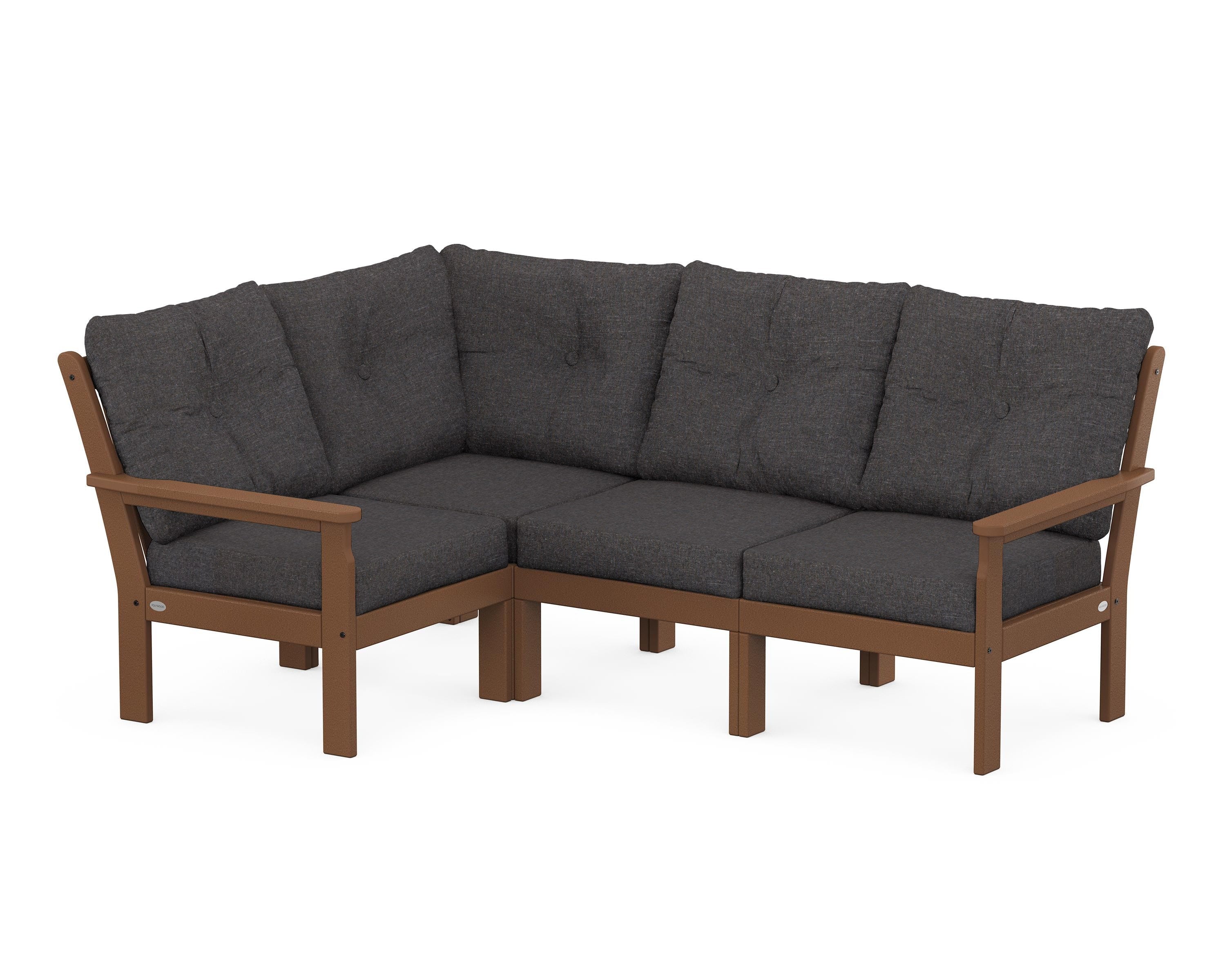 POLYWOOD Vineyard 4-Piece Sectional in Teak / Ash Charcoal