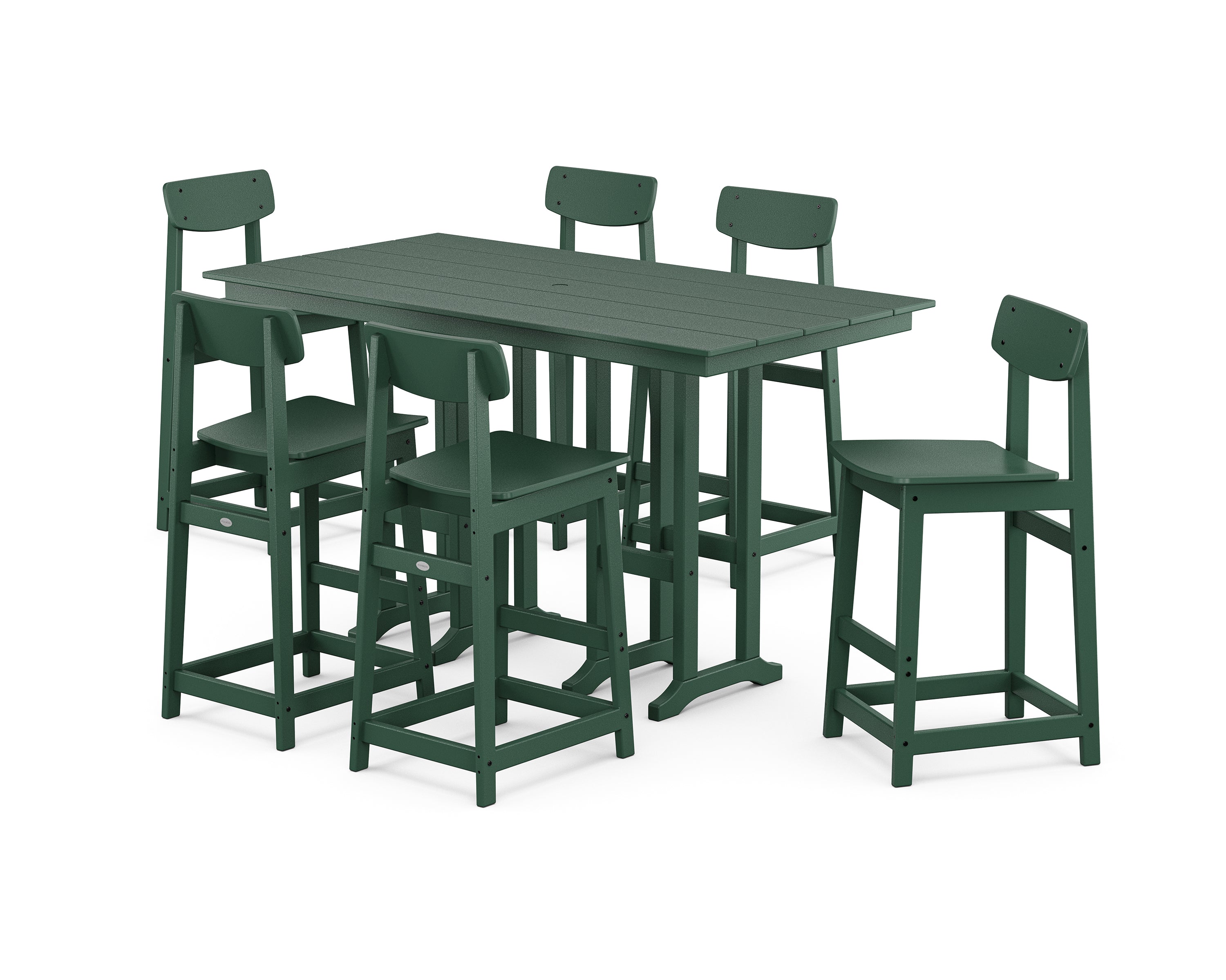 POLYWOOD Modern Studio Urban Bar Chair 7-Piece Set in Green