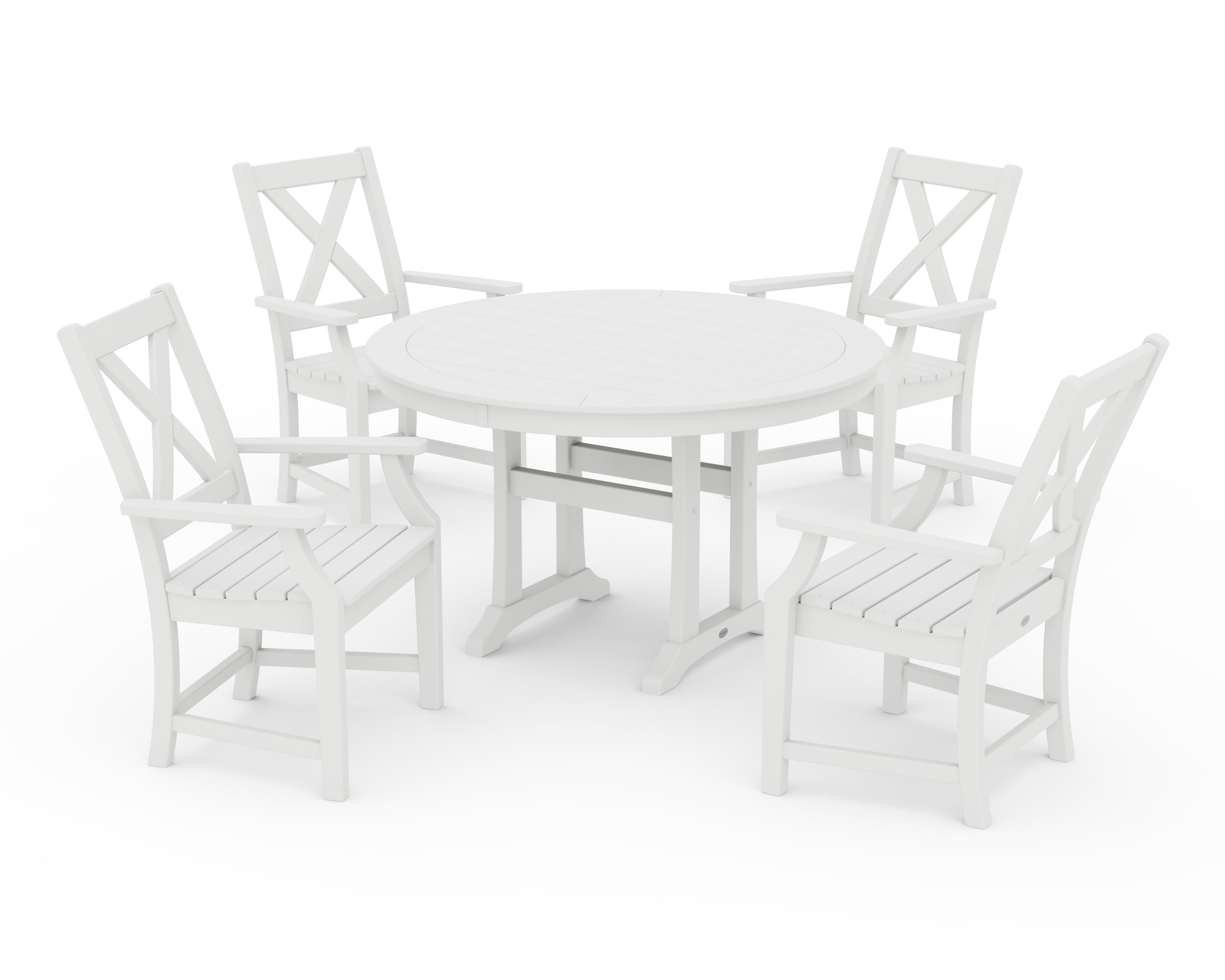POLYWOOD Braxton 5-Piece Nautical Trestle Arm Chair Dining Set in White