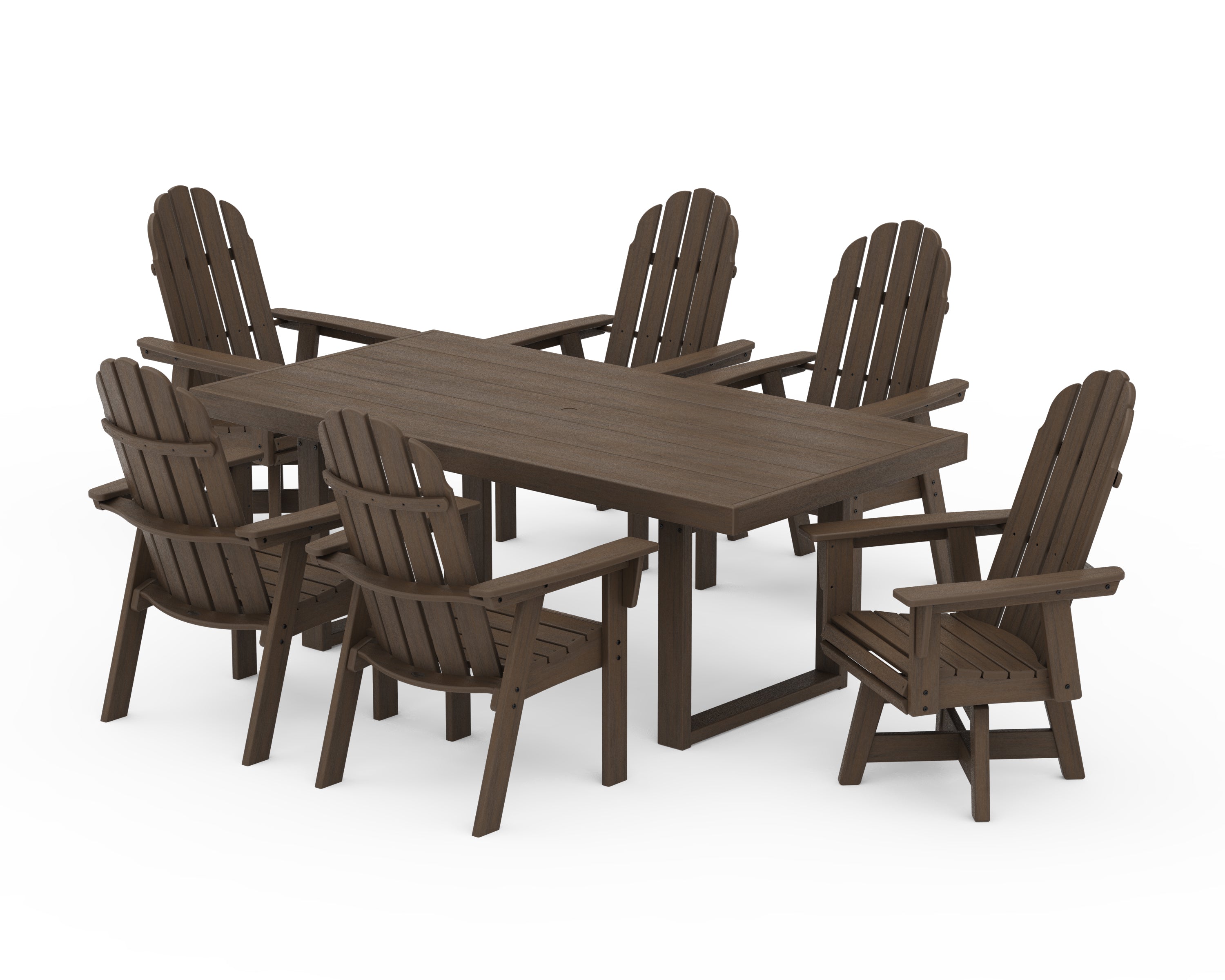 POLYWOOD Vineyard Curveback Adirondack Swivel Chair 7-Piece Dining Set in Kona