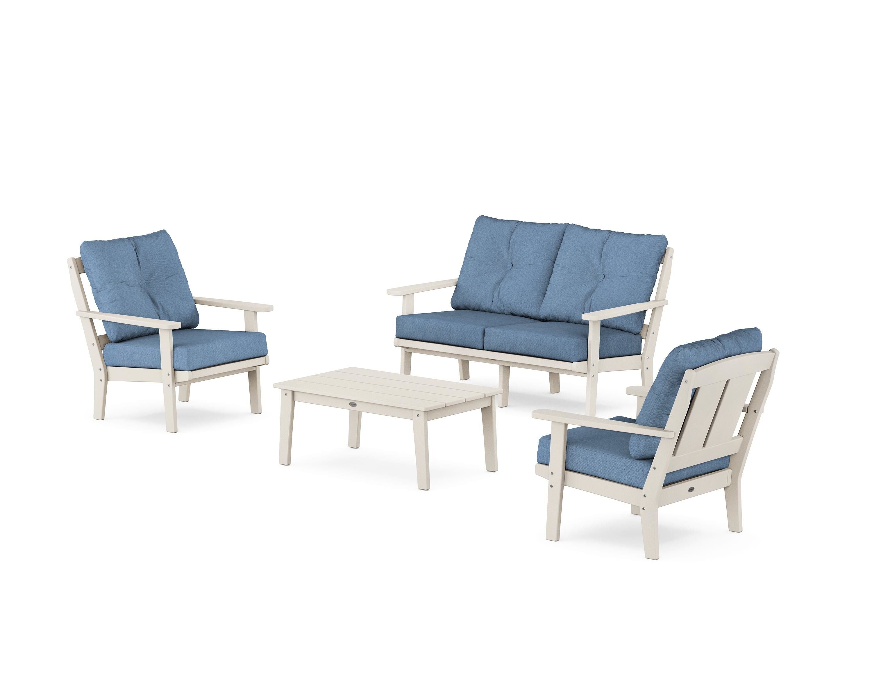 POLYWOOD Mission 4-Piece Deep Seating Set with Loveseat in Sand / Sky Blue