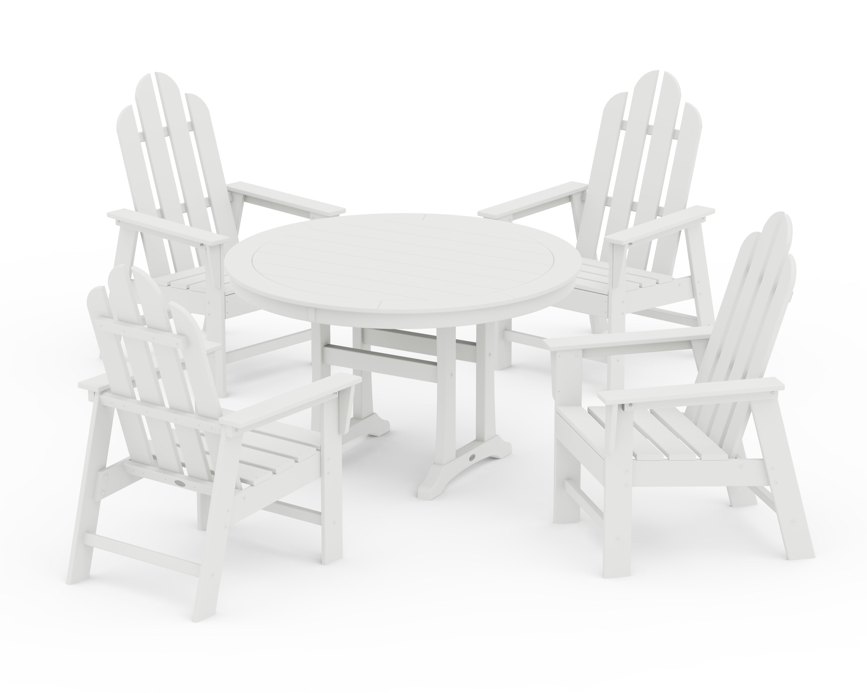 POLYWOOD Long Island 5-Piece Round Dining Set with Trestle Legs in White