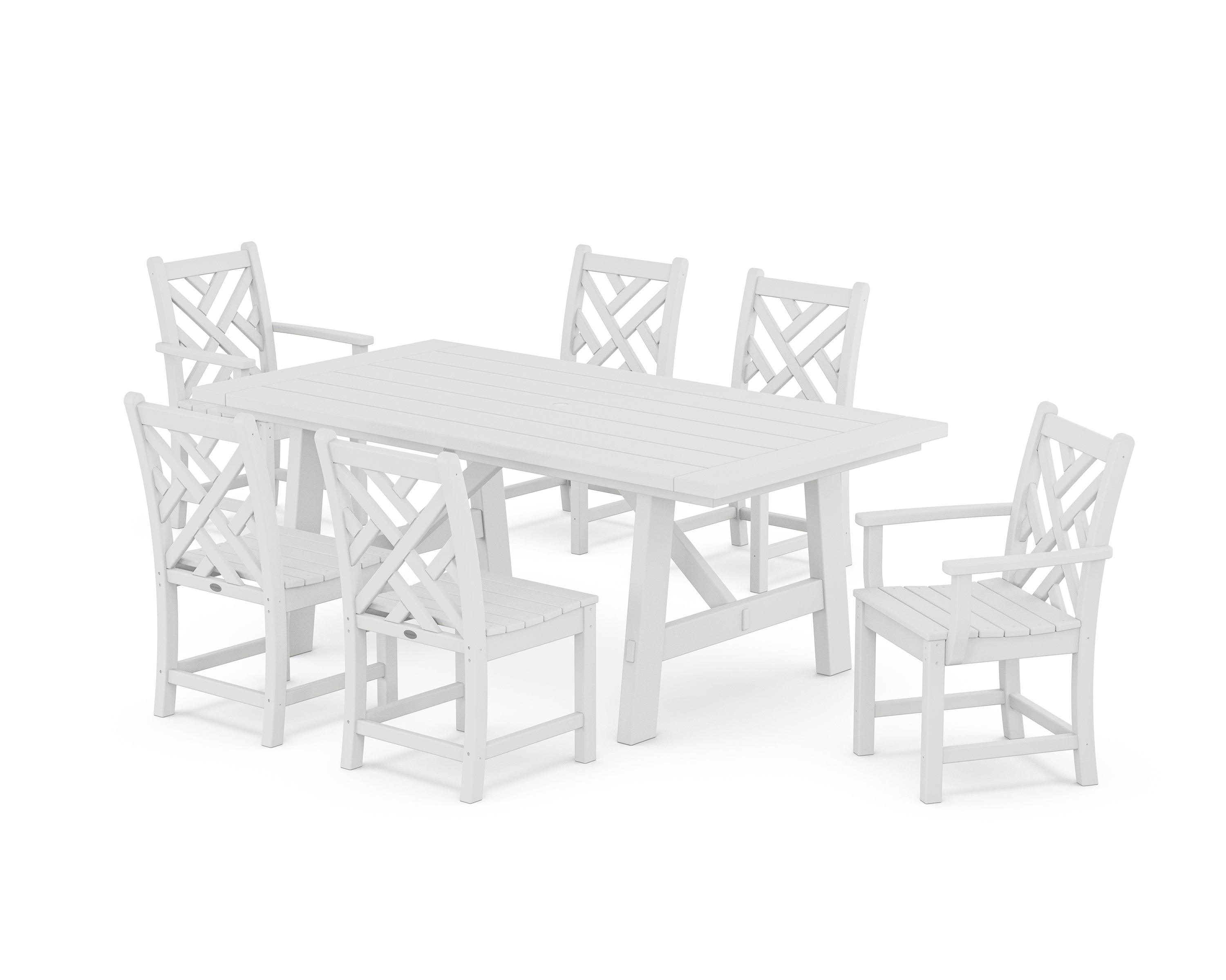 POLYWOOD® Chippendale 7-Piece Rustic Farmhouse Dining Set in White