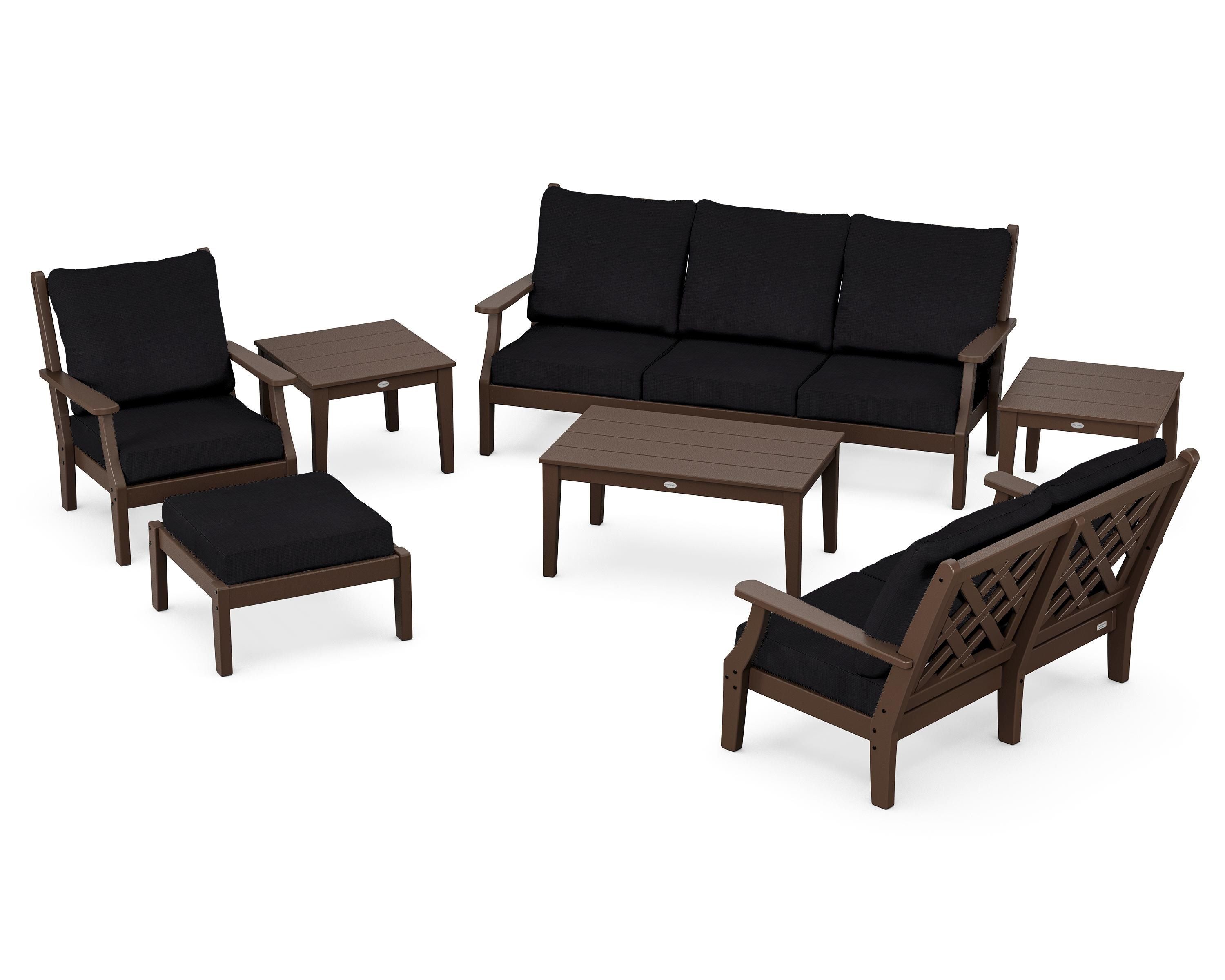 Country Living Wovendale 7-Piece Deep Seating Set in Mahogany / Midnight Linen
