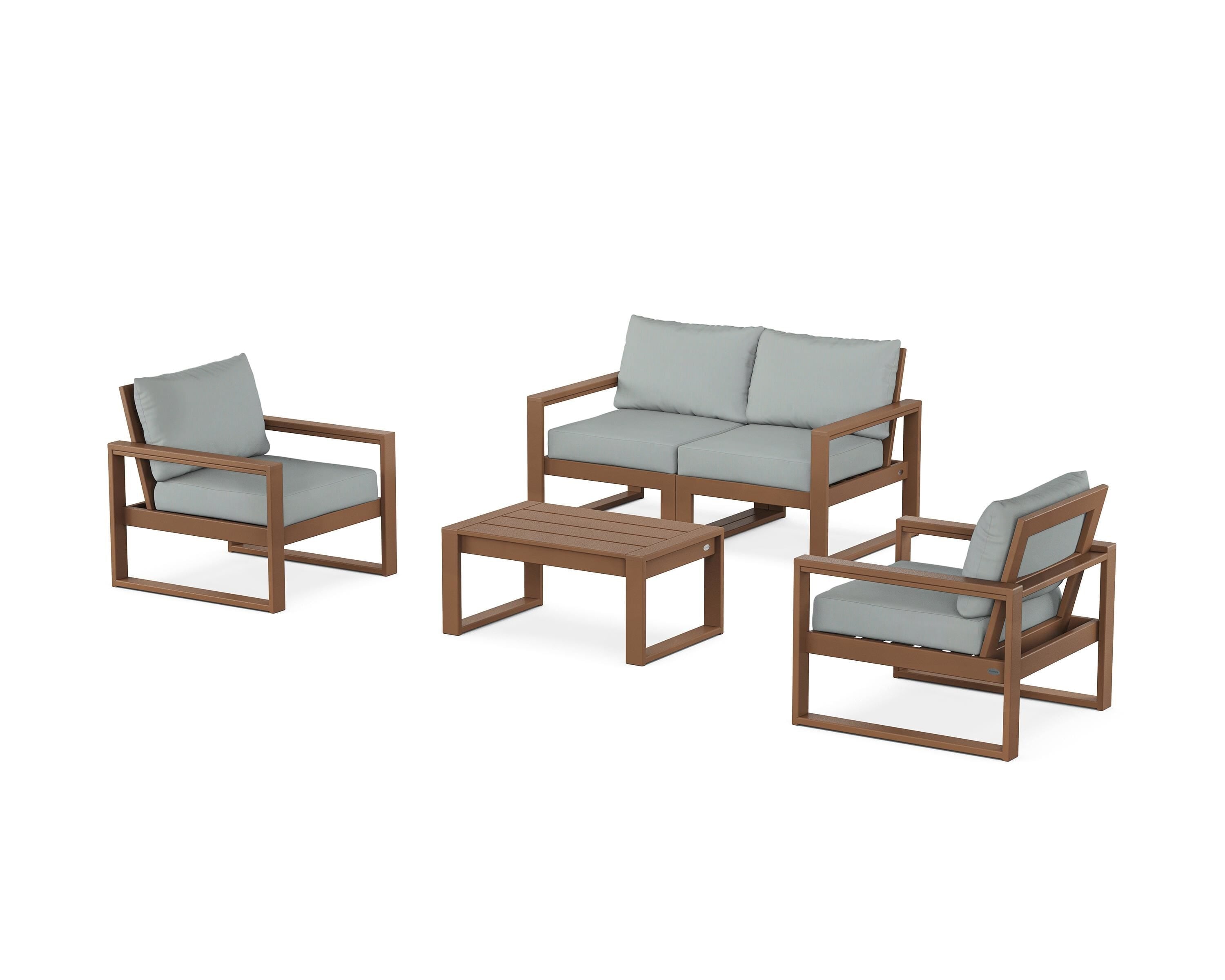 POLYWOOD EDGE Sectional 4-Piece Deep Seating Set with Loveseat in Teak / Spa