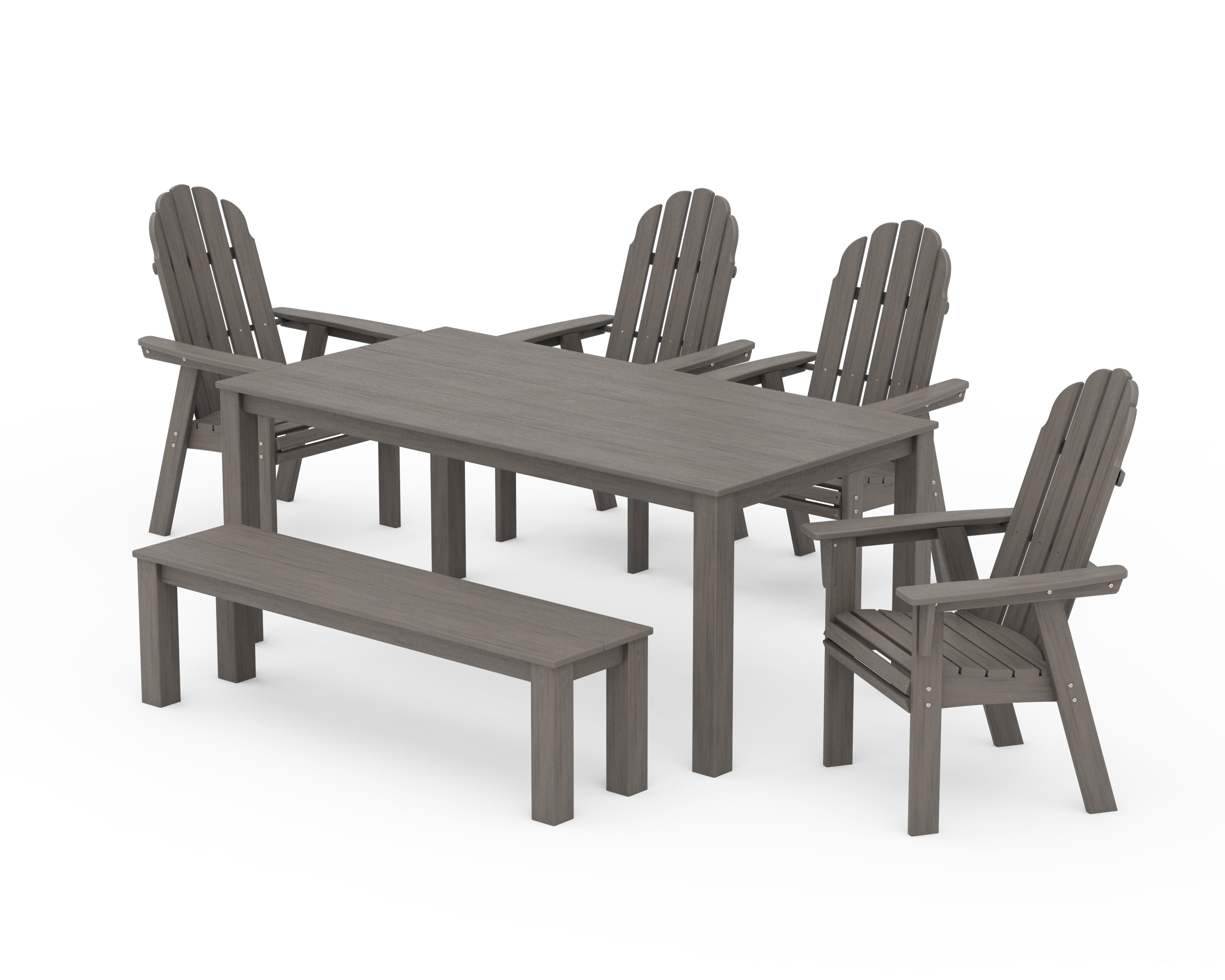 POLYWOOD Vineyard Curveback Adirondack 6-Piece Parsons Dining Set with Bench in Driftwood