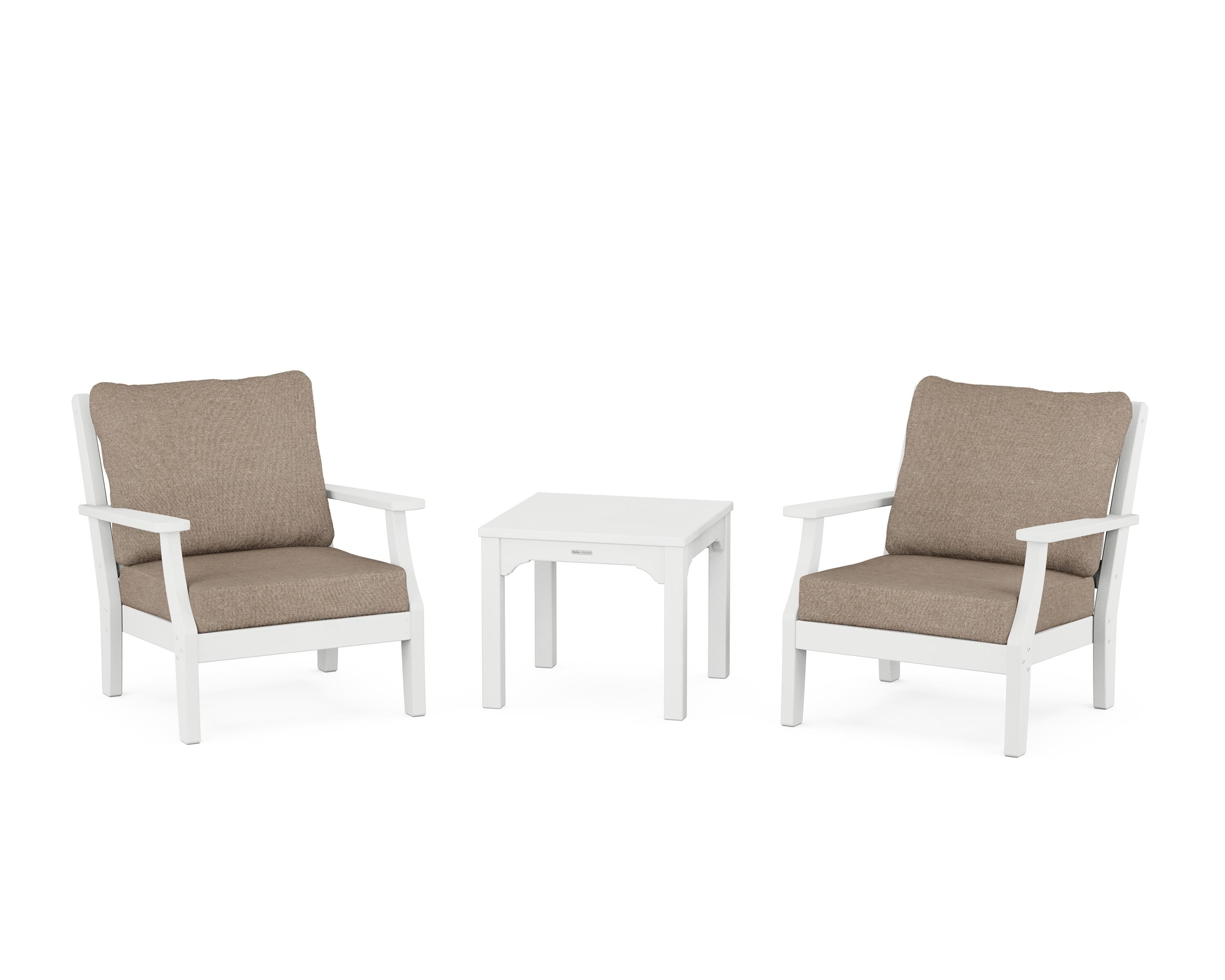 Martha Stewart by POLYWOOD Chinoiserie 3-Piece Deep Seating Set in White / Spiced Burlap