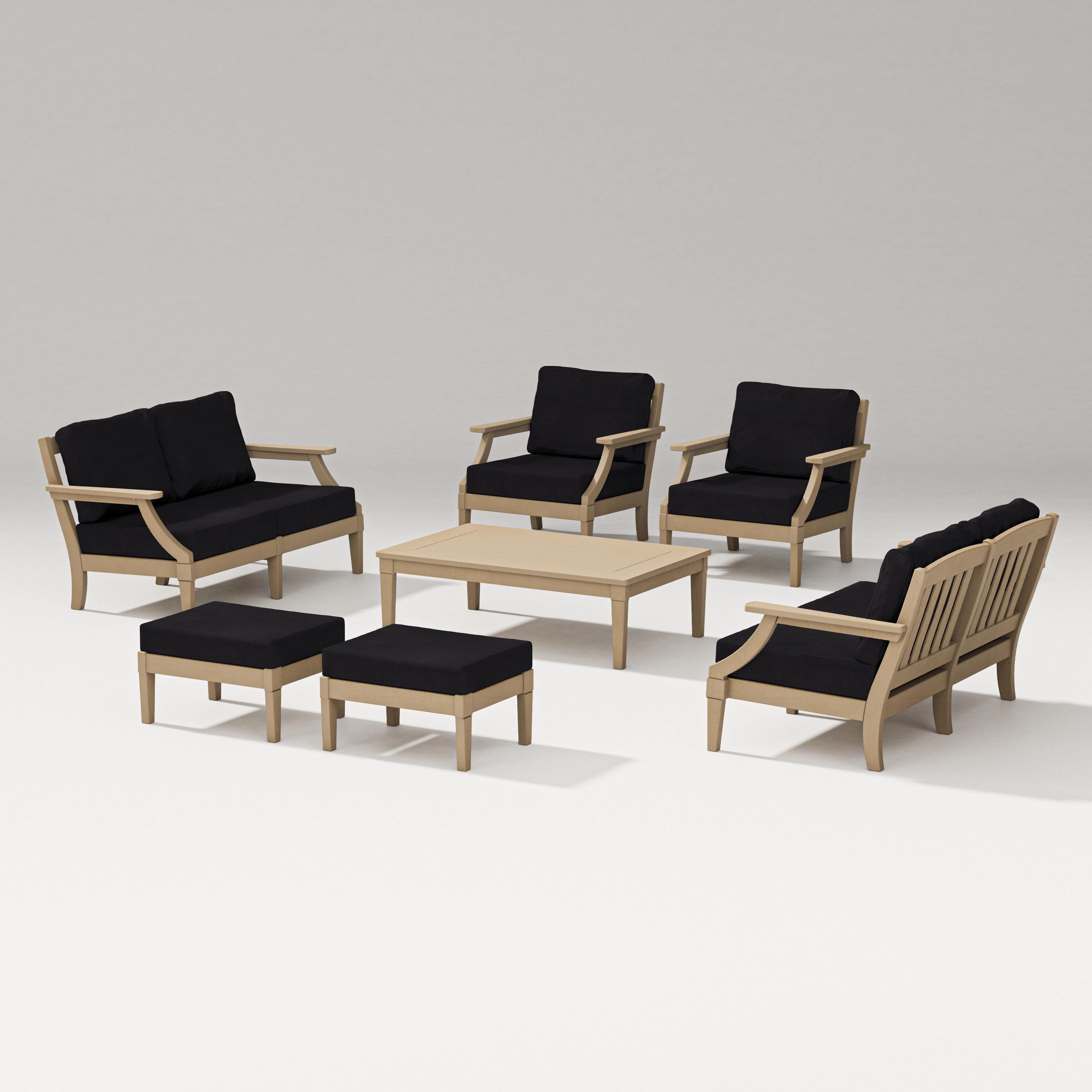 PW Designer Series Estate 7-Piece Lounge Loveseat Set in Vintage Sahara / Midnight Linen
