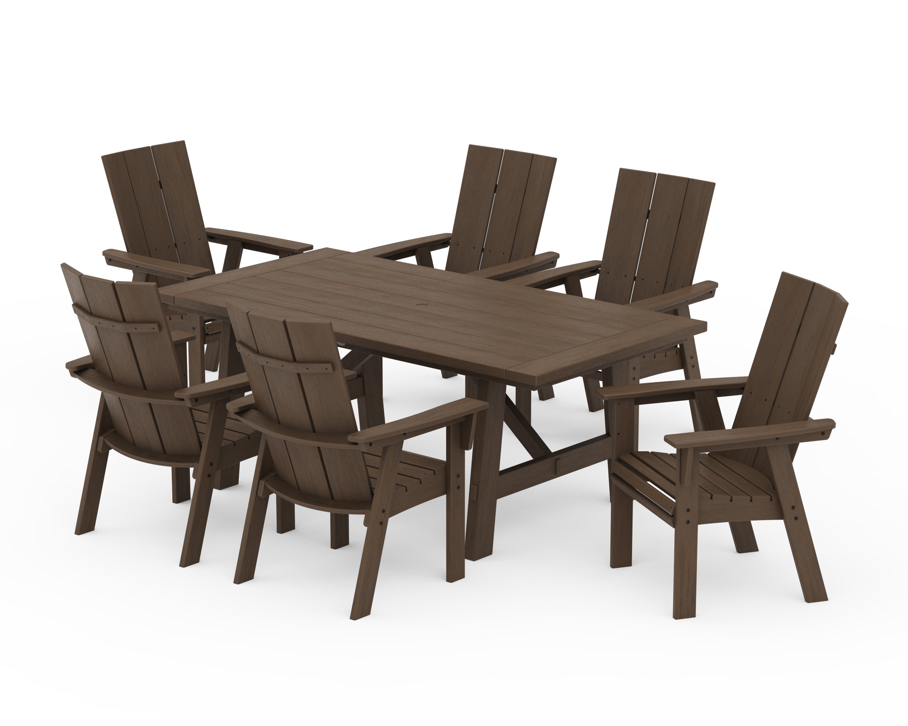 POLYWOOD Modern Curveback Adirondack 7-Piece Rustic Farmhouse Dining Set in Kona
