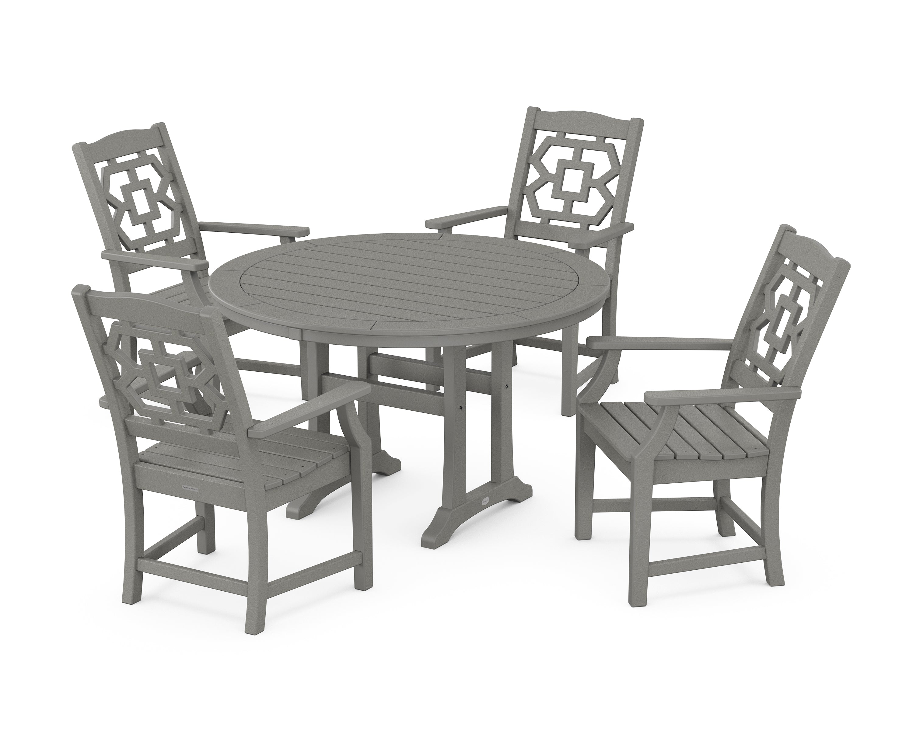 Martha Stewart by POLYWOOD® Chinoiserie 5-Piece Round Dining Set with Trestle Legs in Slate Grey