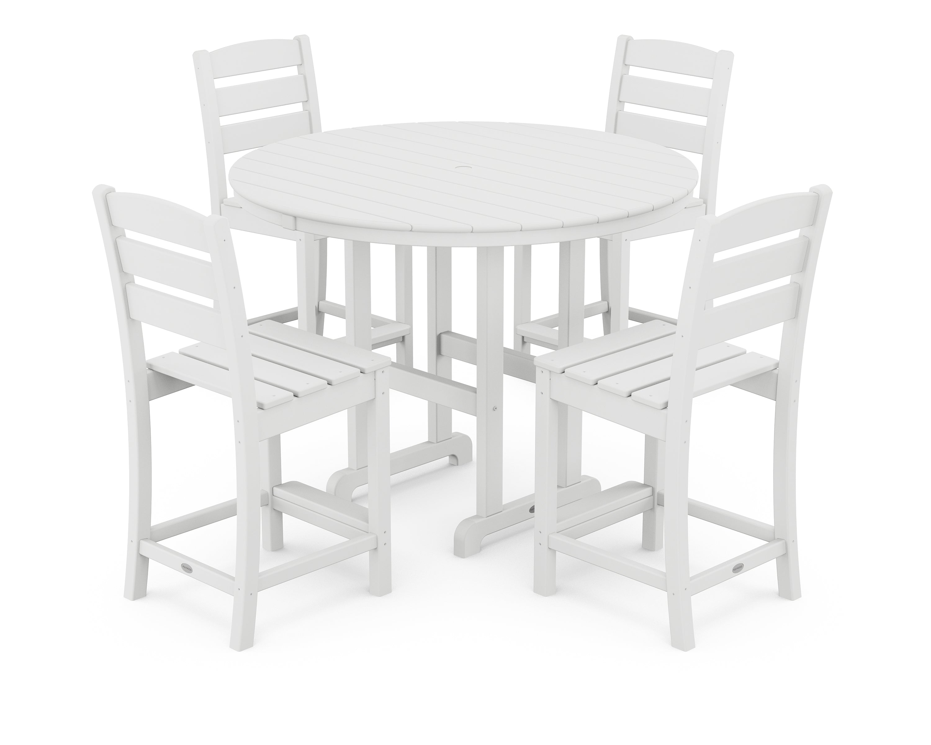 POLYWOOD® Lakeside 5-Piece Farmhouse Round Side Chair Counter  Set in White