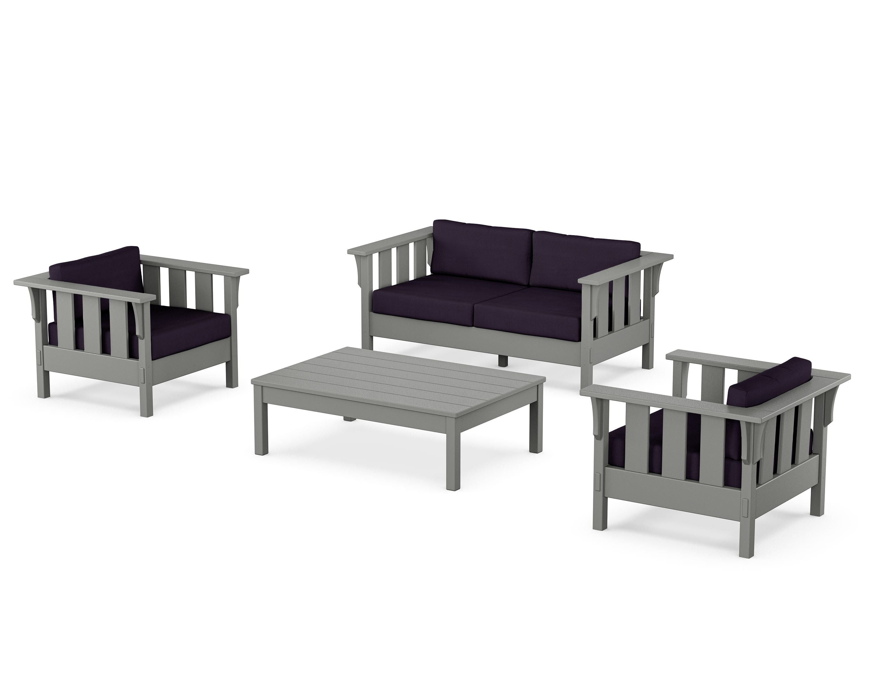 Martha Stewart by POLYWOOD Acadia 4-Piece Deep Seating Set with Loveseat in Slate Grey / Navy Linen