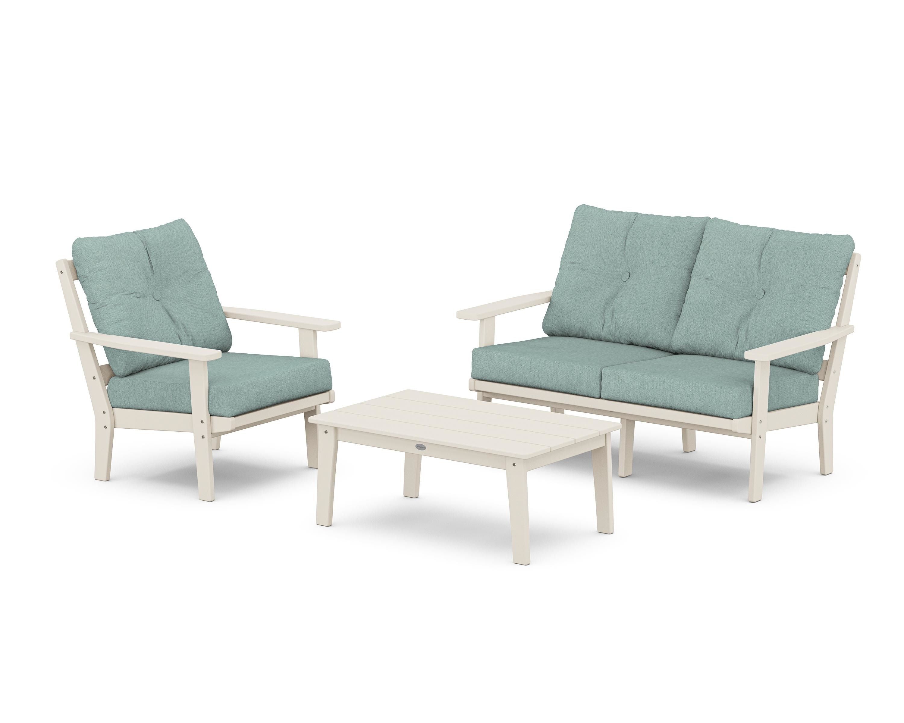 POLYWOOD Oxford 3-Piece Deep Seating Set with Loveseat in Sand / Glacier Spa