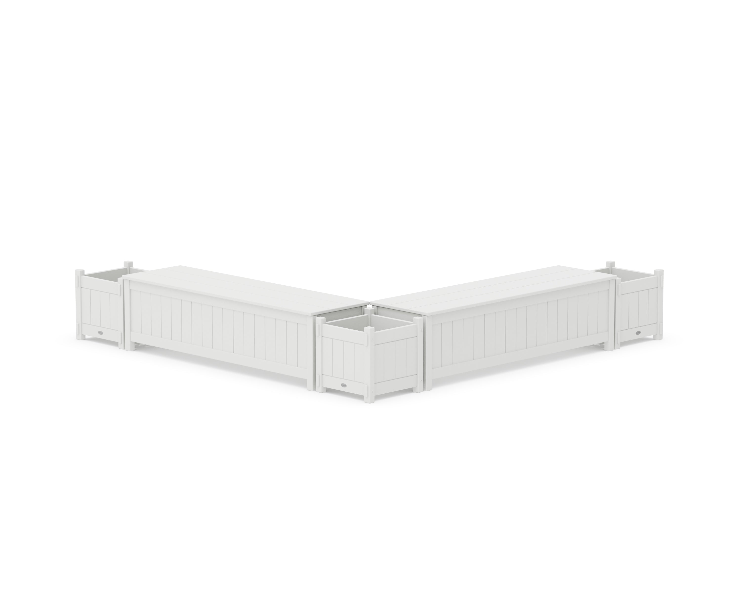 POLYWOOD 60" Vineyard L- Shaped Planter Storage Bench Corner Set in White