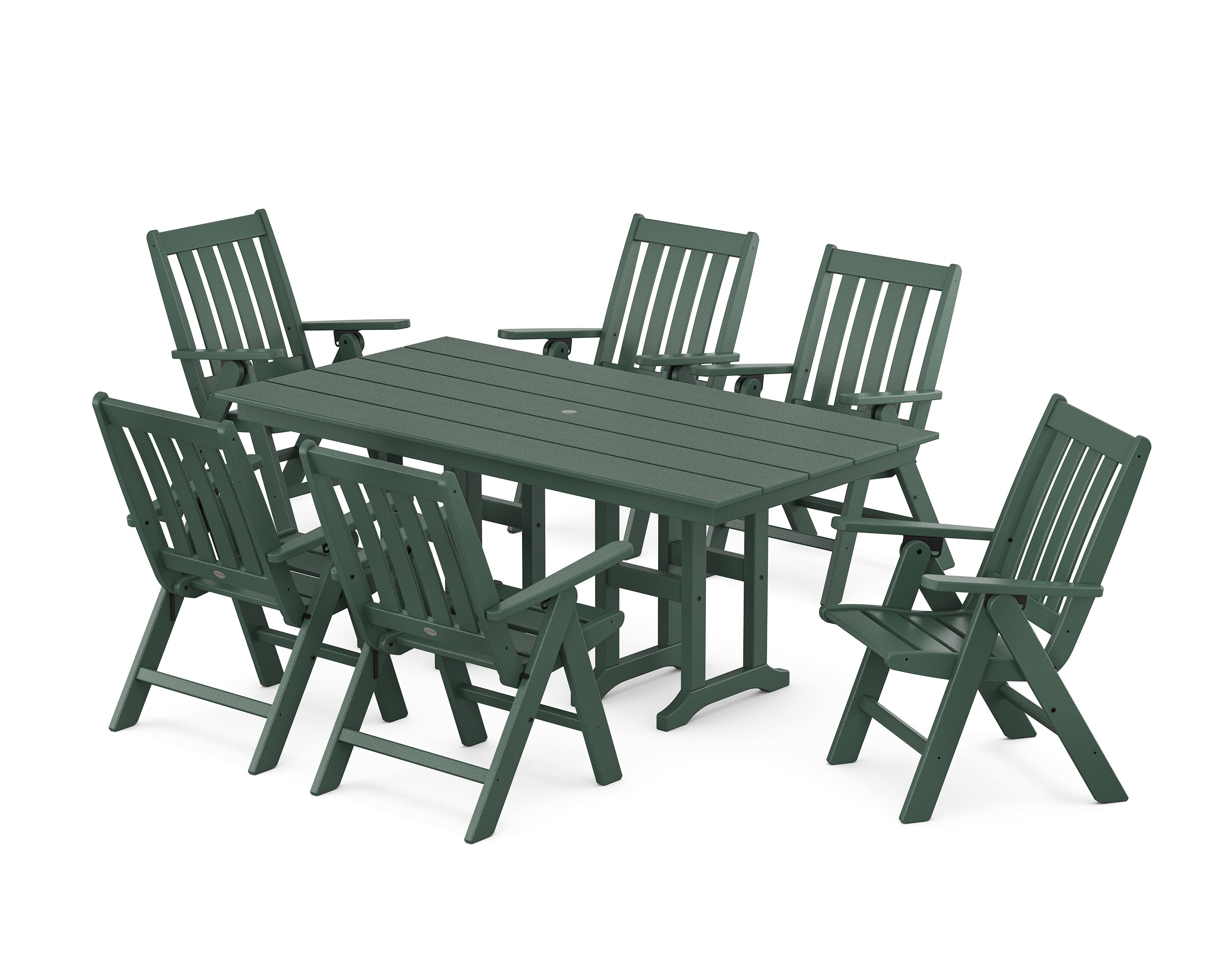 POLYWOOD Vineyard Folding Chair 7-Piece Farmhouse Dining Set in Green