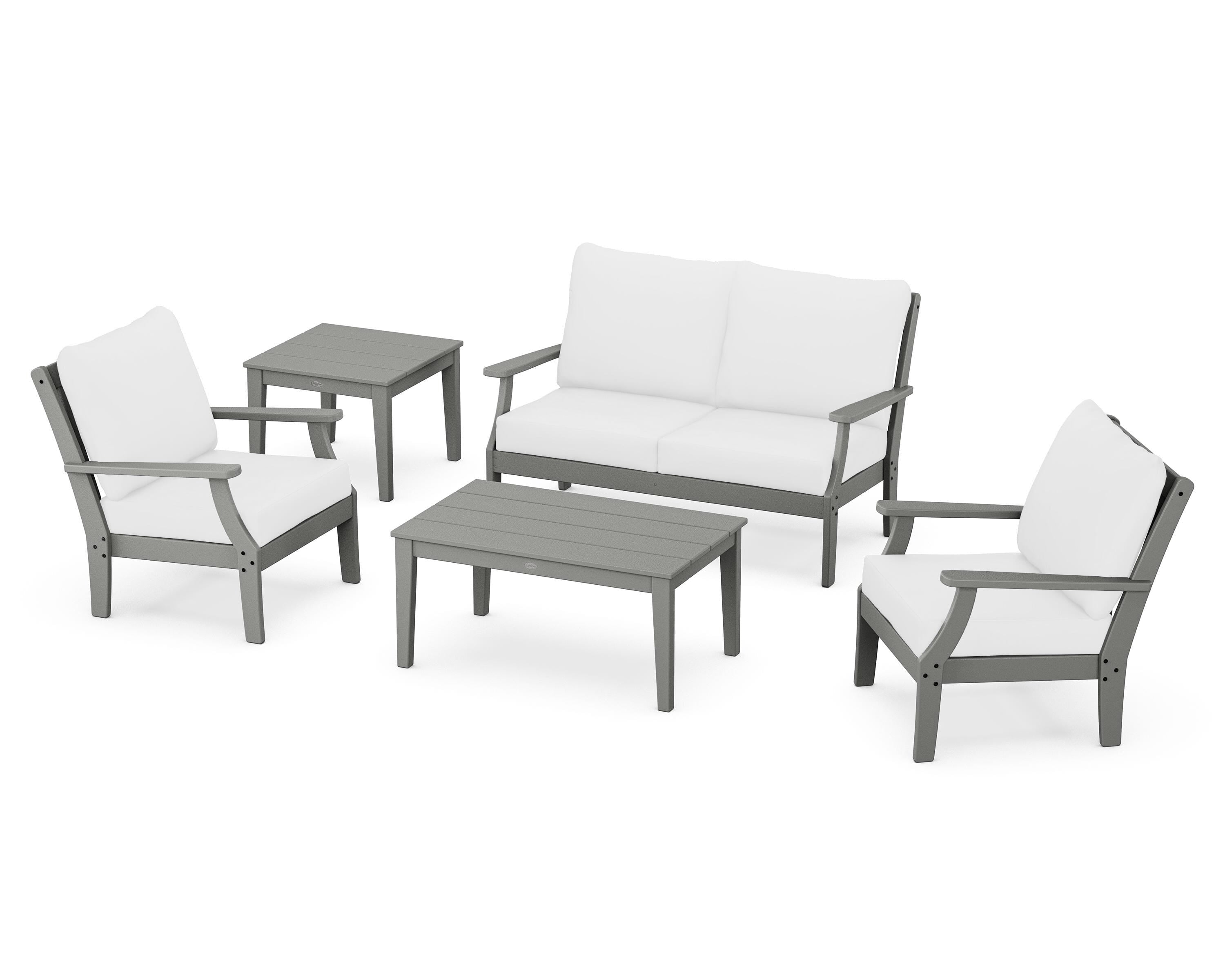 POLYWOOD Braxton 5-Piece Deep Seating Set in Slate Grey / Natural