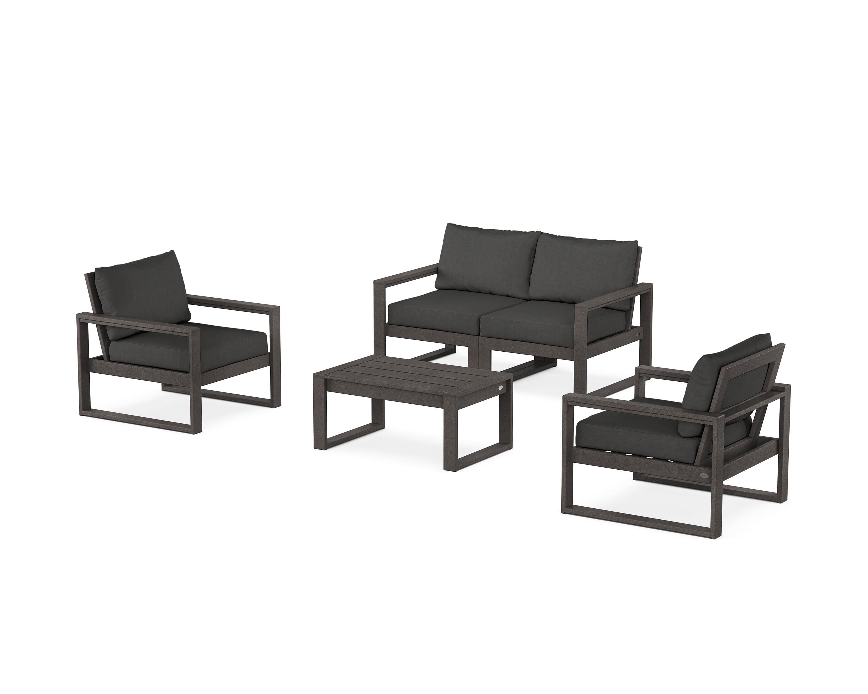 POLYWOOD EDGE Sectional 4-Piece Deep Seating Set with Loveseat in Vintage Coffee / Spectrum Carbon