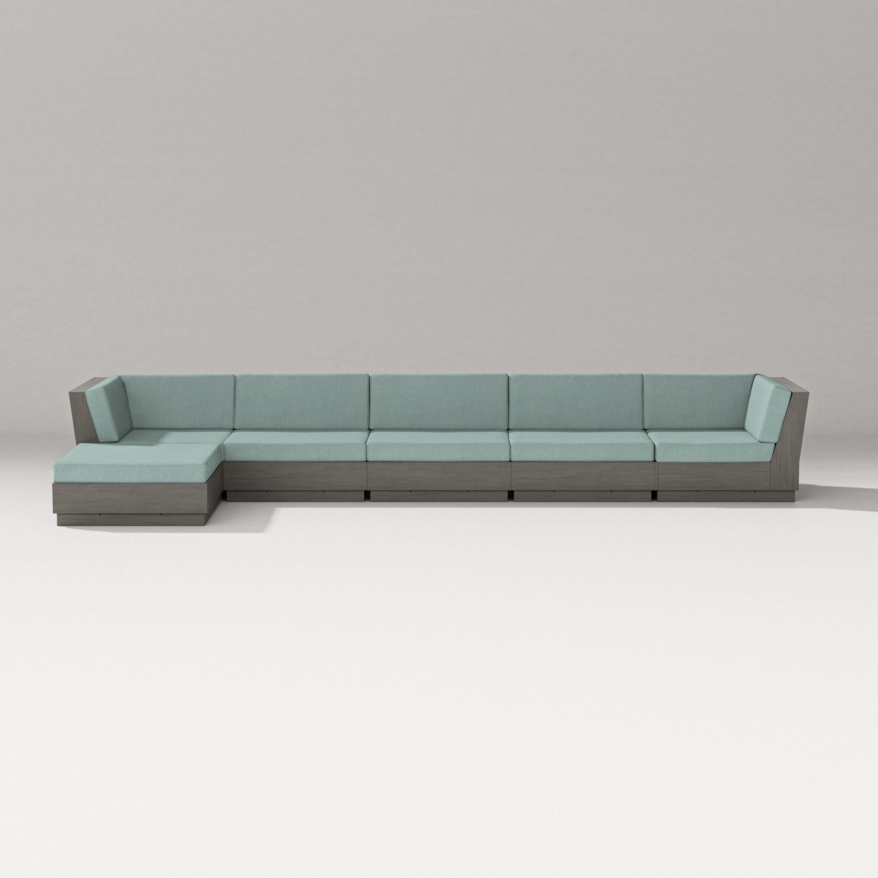PW Designer Series Elevate 6-Piece Chaise Sectional in Driftwood / Glacier Spa