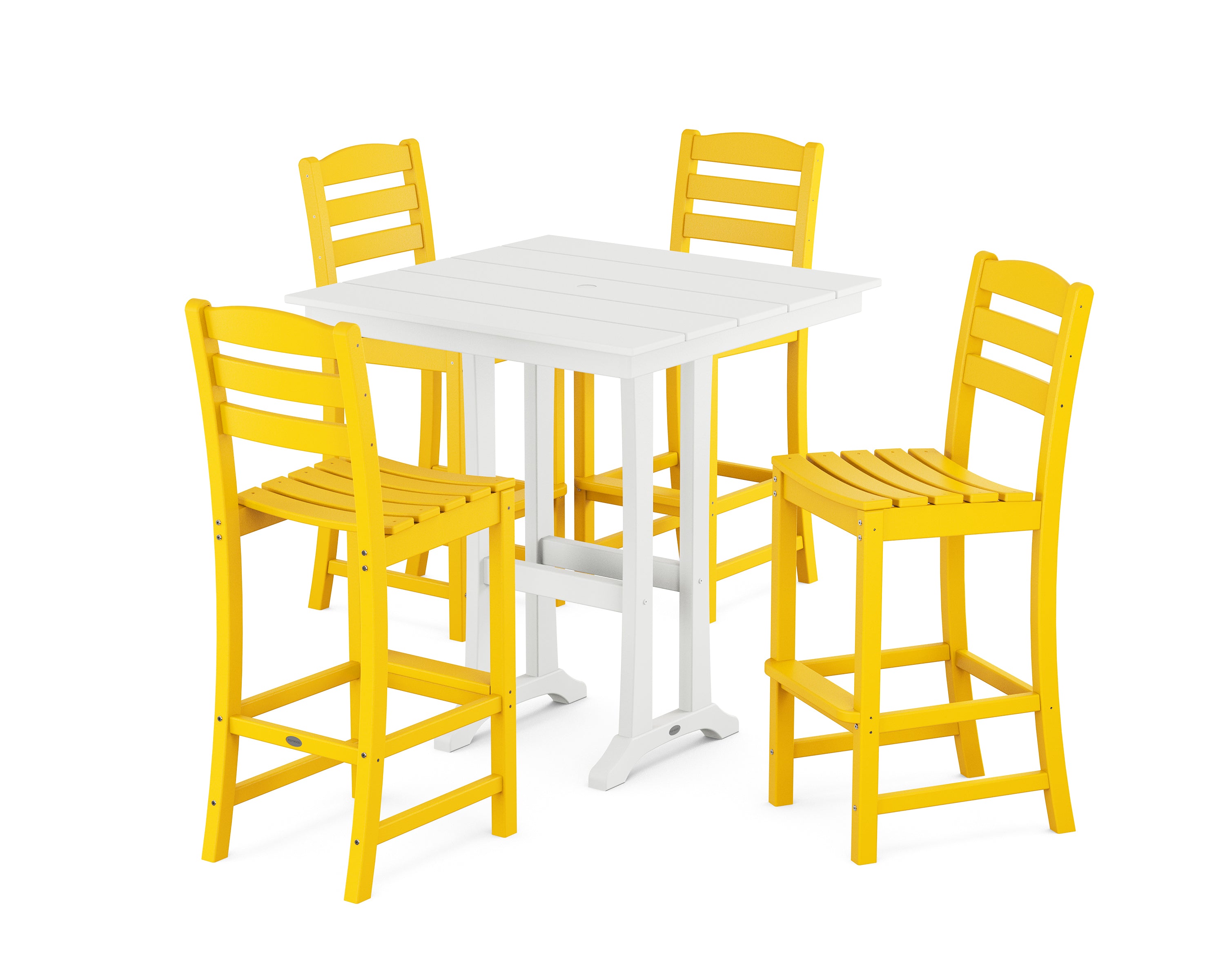 POLYWOOD® La Casa Café 5-Piece Farmhouse Trestle Bar Set in Lemon / White