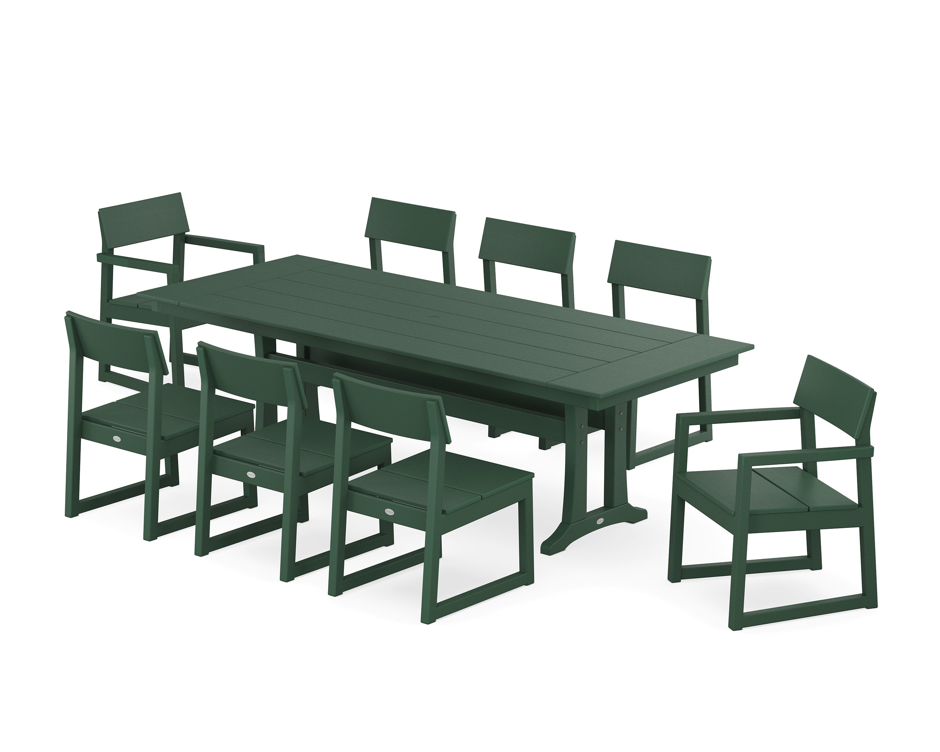 POLYWOOD® EDGE 9-Piece Farmhouse Dining Set with Trestle Legs in Green