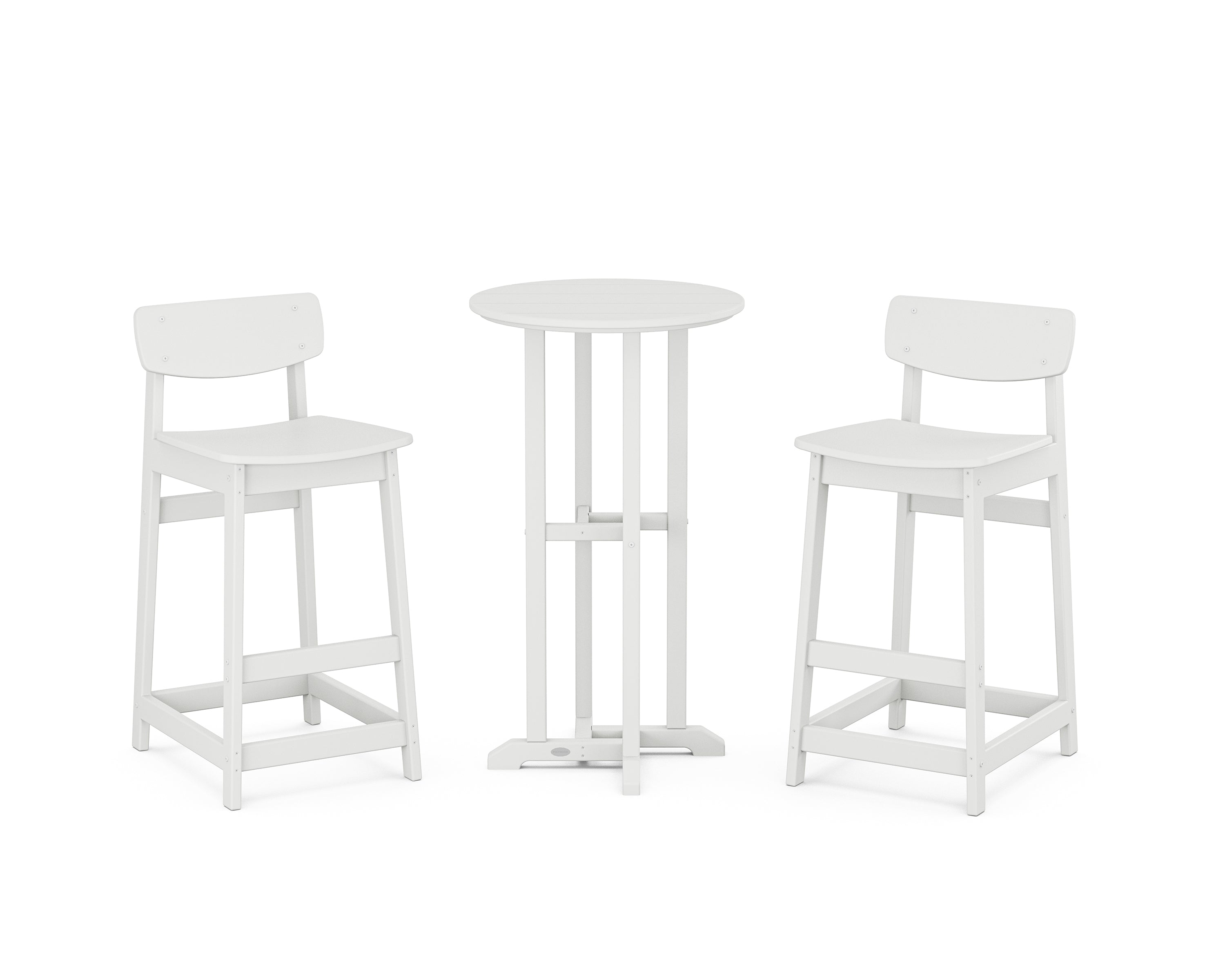 POLYWOOD Modern Studio Urban Lowback Bar Chair 3-Piece Bistro Set in White