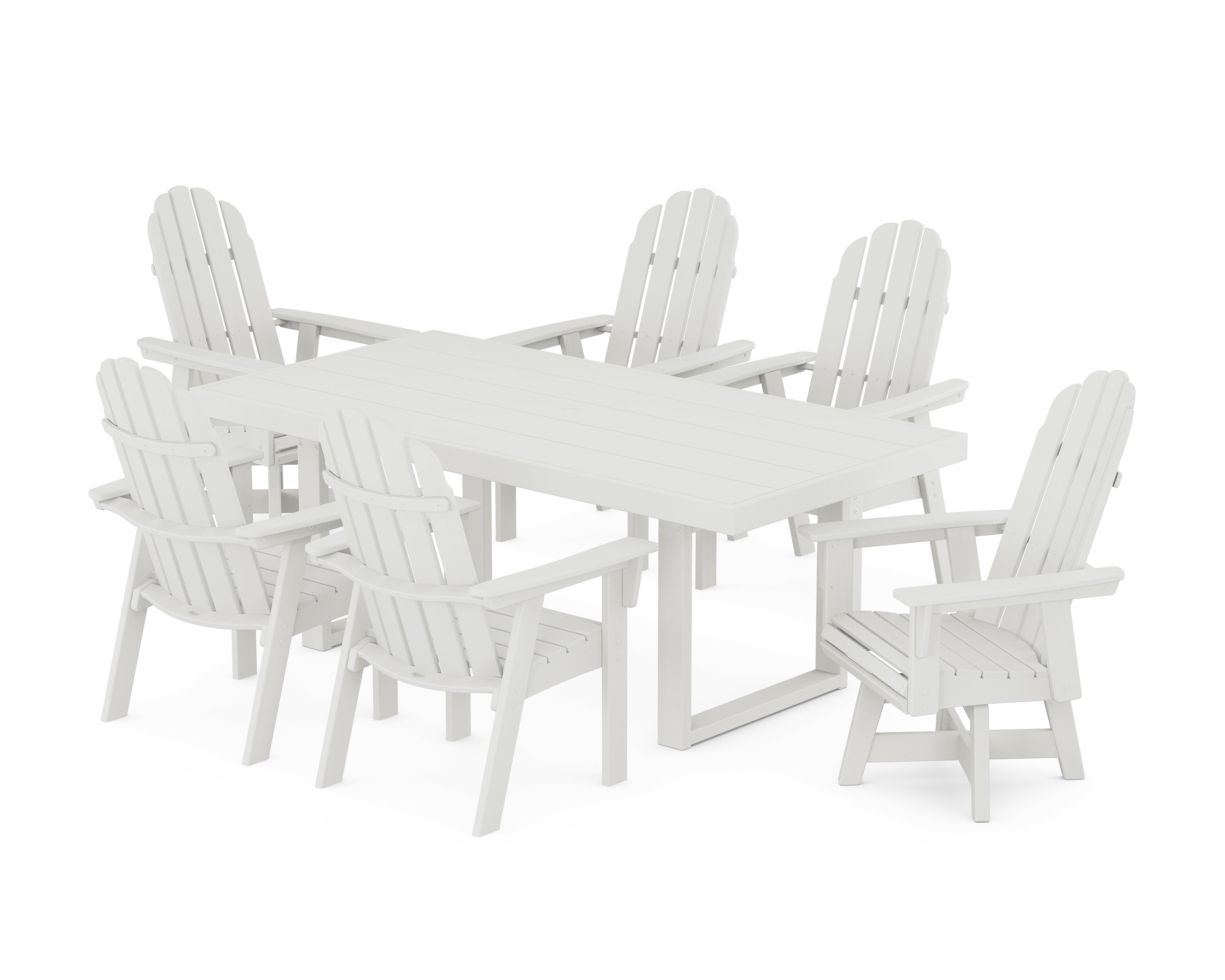 POLYWOOD® Vineyard Curveback Adirondack Swivel Chair 7-Piece Dining Set in Vintage White