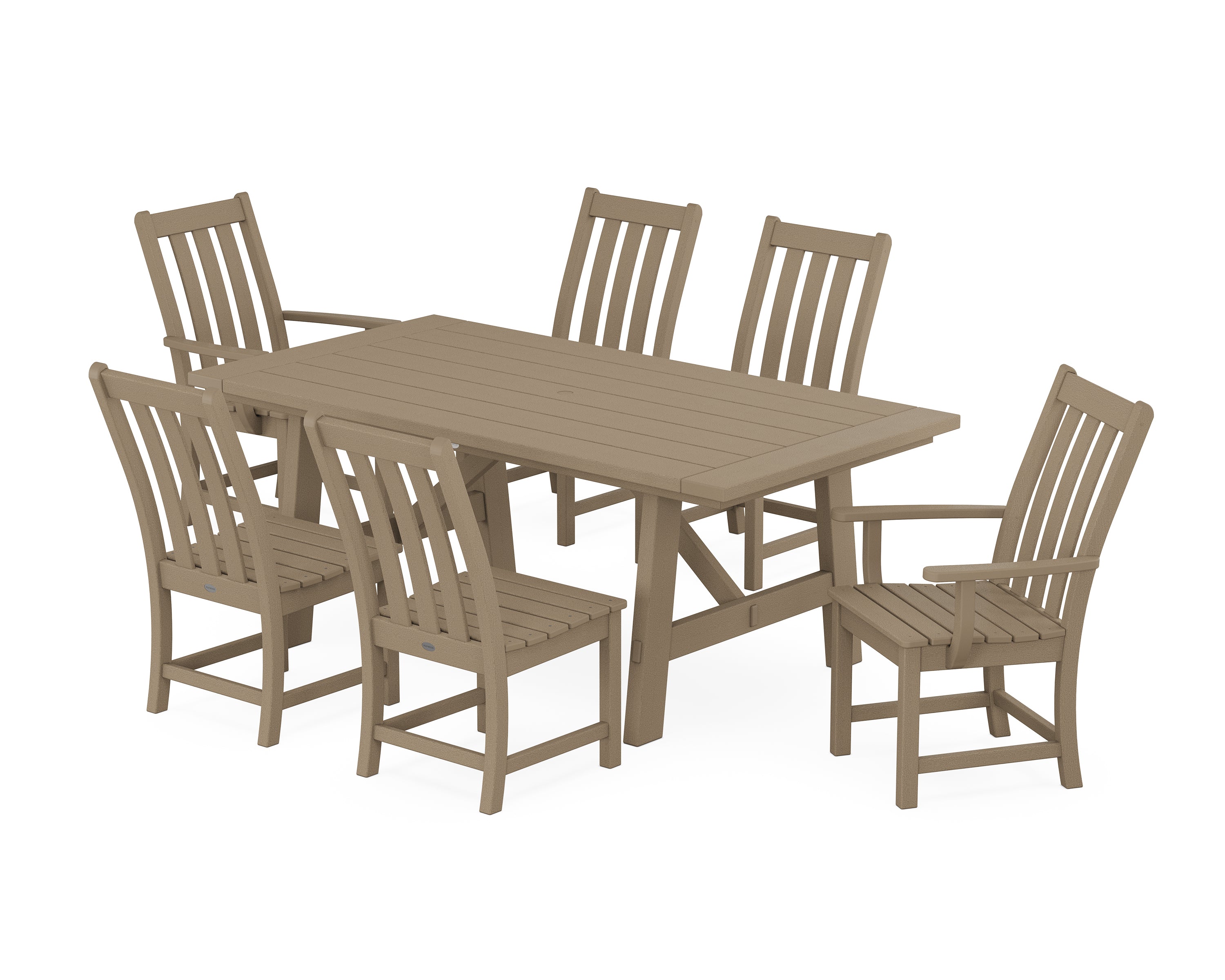 POLYWOOD® Vineyard 7-Piece Rustic Farmhouse Dining Set in Vintage Sahara