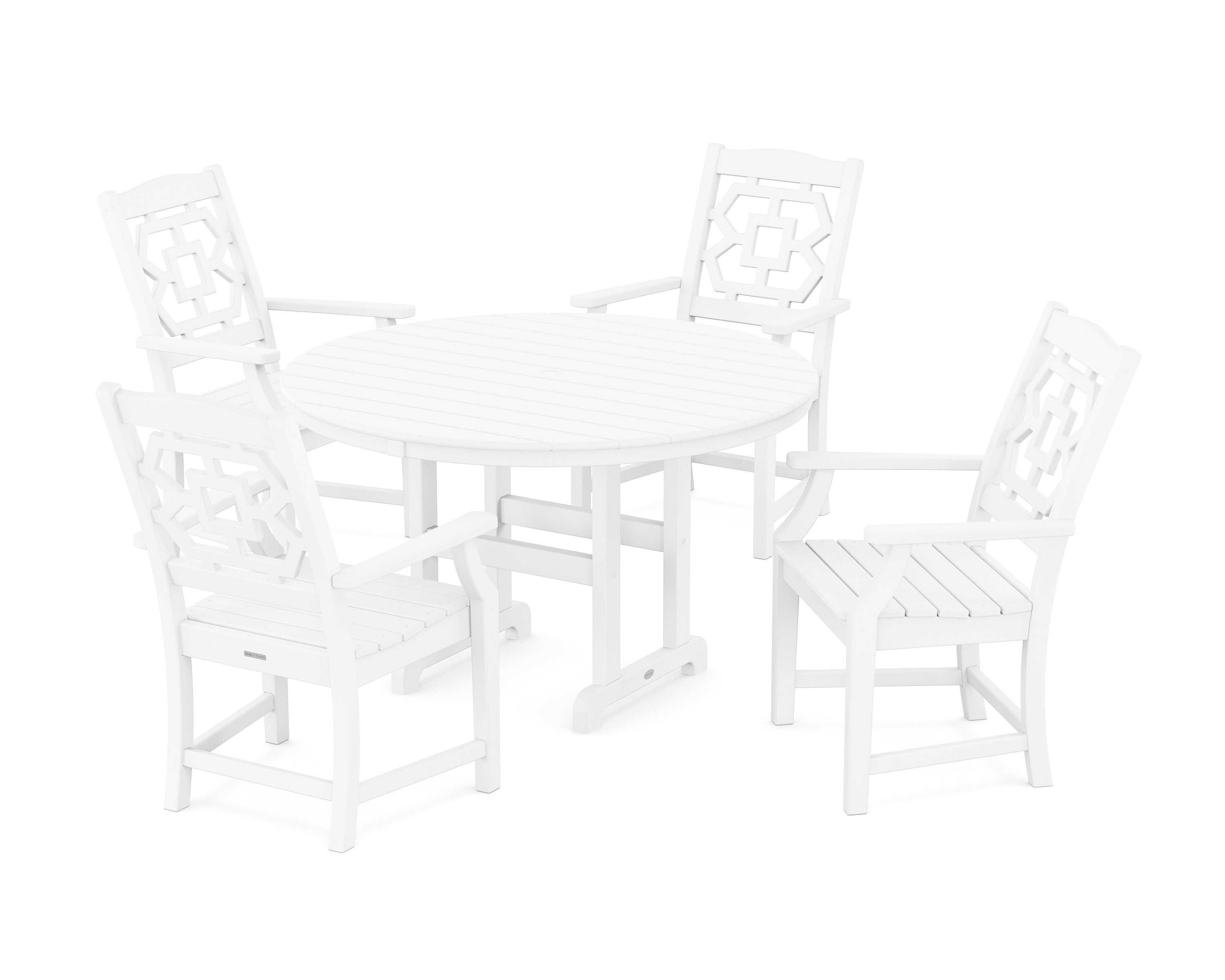 Martha Stewart by POLYWOOD® Chinoiserie 5-Piece Round Farmhouse Dining Set in White