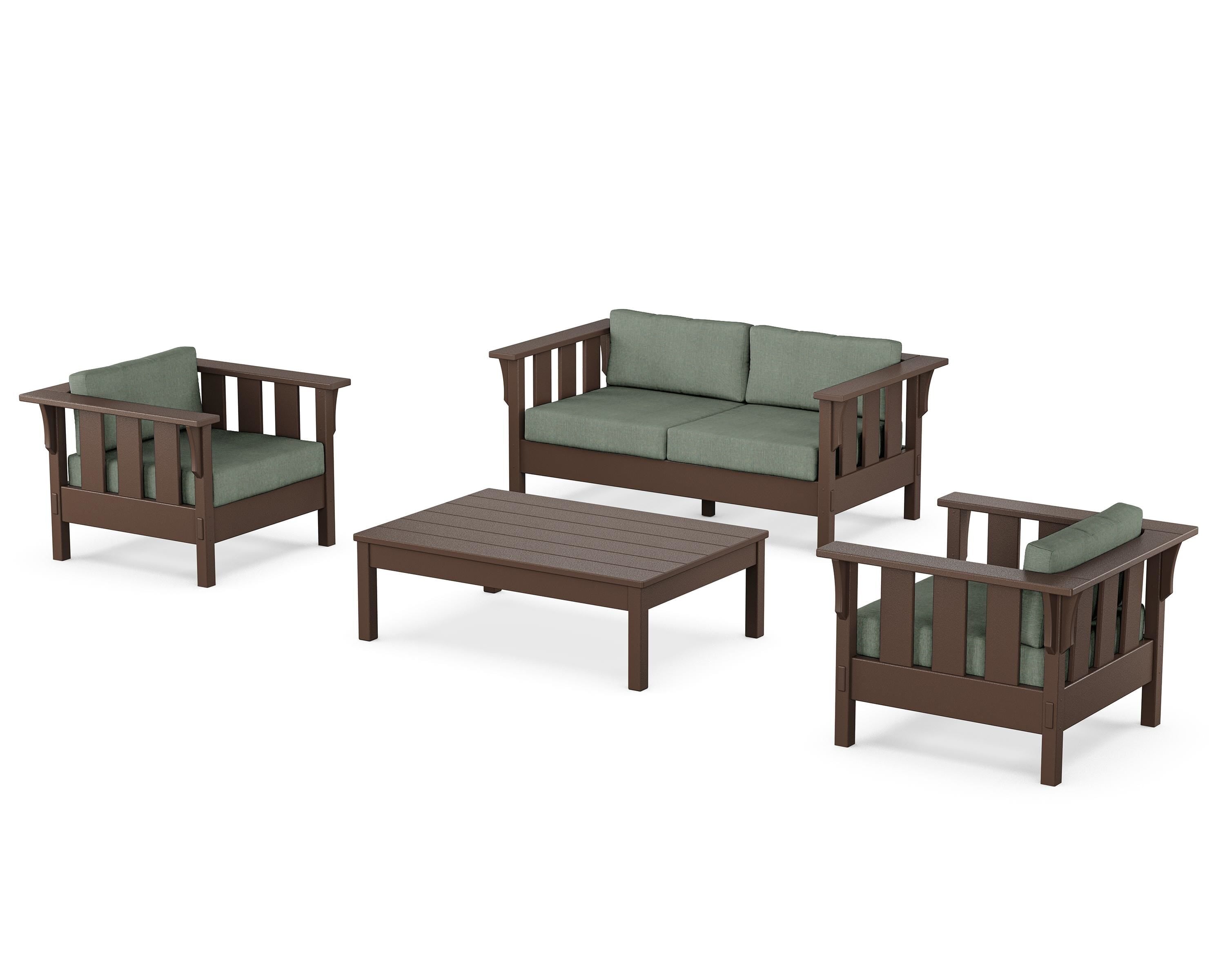 Martha Stewart by POLYWOOD Acadia 4-Piece Deep Seating Set with Loveseat in Mahogany / Cast Sage
