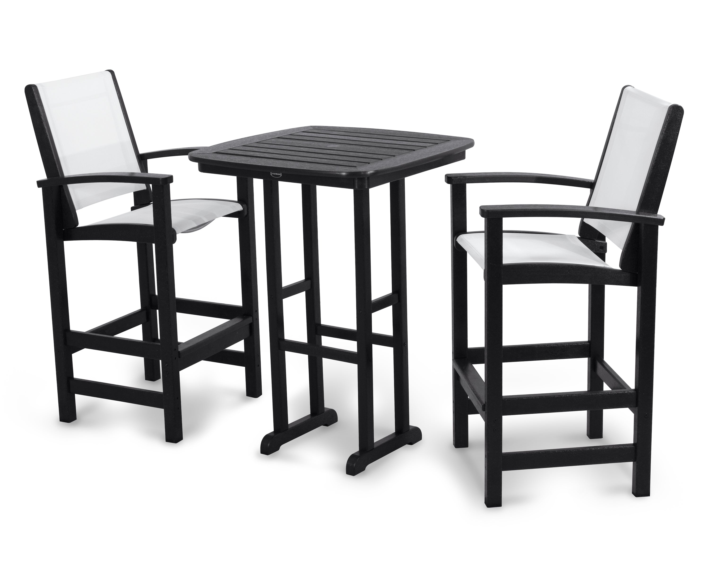 POLYWOOD Coastal 3-Piece Bar Set in Black / White Sling